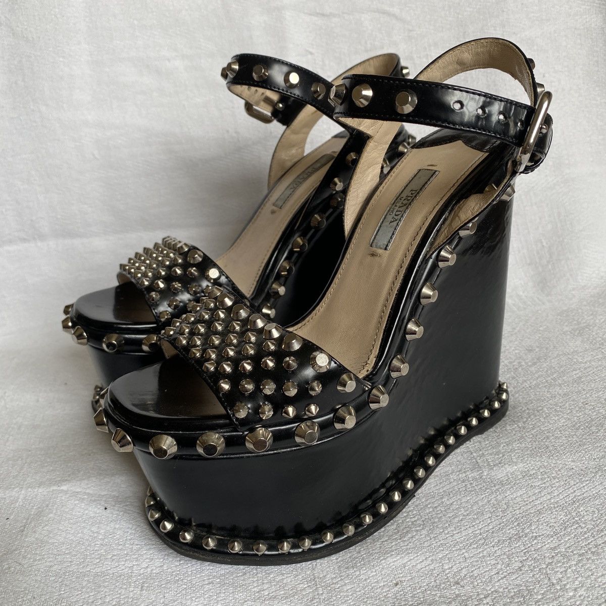 Prada Prada Studded Leather Wedge Platform Sandals Size US 6 / IT 36 - 2 Thumbnail