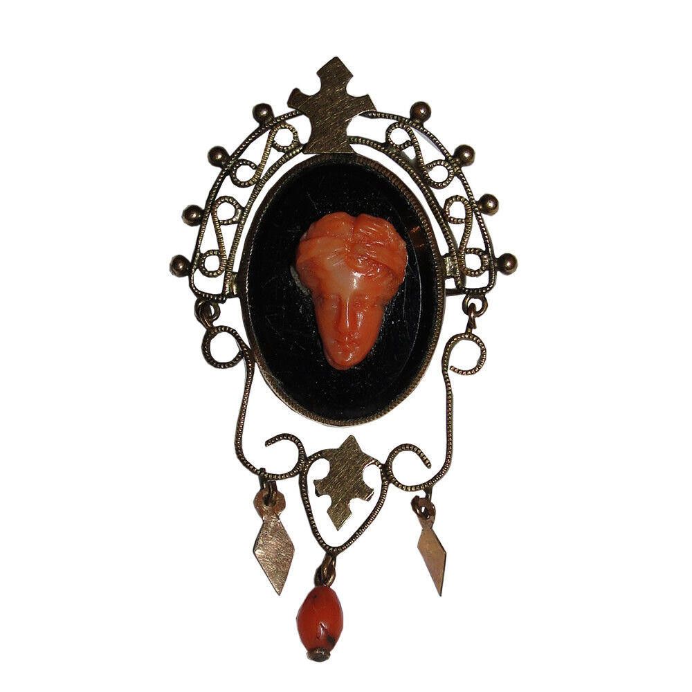 Other 14kt Rolled Gold Brass Victorian Carved Sardinian Red Coral Size ONE SIZE - 1 Thumbnail