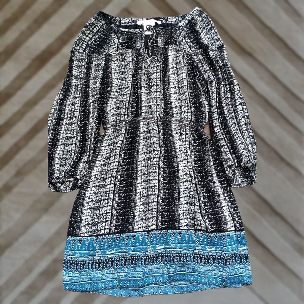 Vintage Max Studio Women Dress Knee Length Tie Balloon Sleeve Smock Tunic Floral Black M Dress Size M / US 6-8 / IT 42-44 - 1 Thumbnail