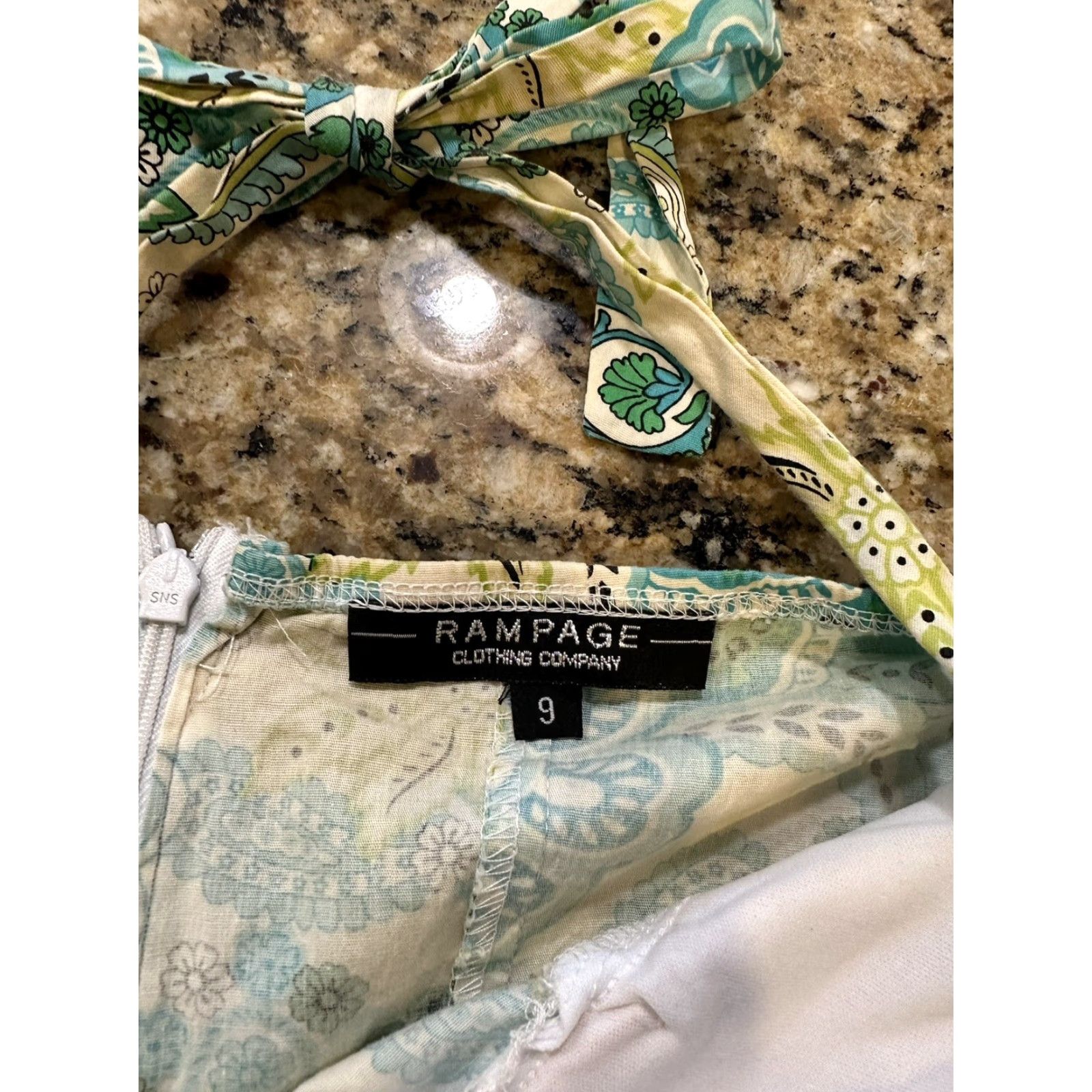 Vintage VINTAGE Rampage Dress Midi Halter Paisley Print Green 9 Womens A-Line Fit & Flare Juniors Size M / US 6-8 / IT 42-44 - 3 Thumbnail