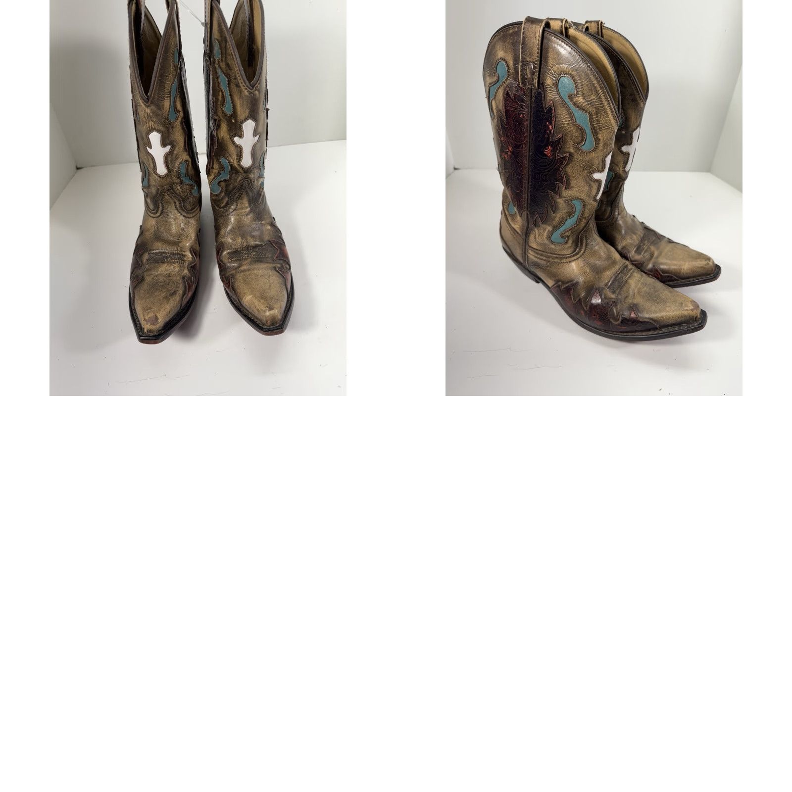 Vintage Smoky Mountain Boots Boots Men 9.5 D Brown Leather Inlay White Cross Snipped Toe 6229 Brown Leather Western United States Mens Size US 10 / EU 43 - 10 Thumbnail