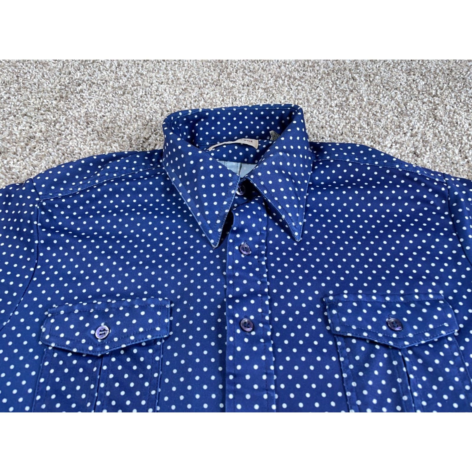 Vintage Vintage Big Collar Dot Pattern Short Sleeve Shirt Adult Large (XL Tag) Dark Blue Stretch Size US L / EU 52-54 / 3 - 4 Thumbnail