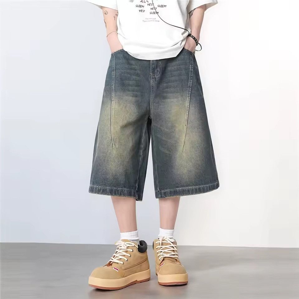 Jean Extra Long Culotte Style Washed Jorts, Baggy Denim Shorts Size US 32 / EU 48 - 2 Thumbnail