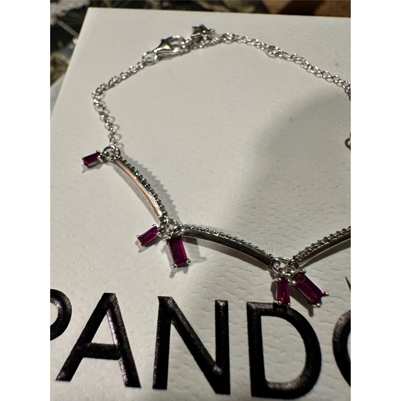 pandora Authentic Pandora Silver RED CRYSTAL CZ Tennis Bracelet Reti Size ONE SIZE - 4 Thumbnail