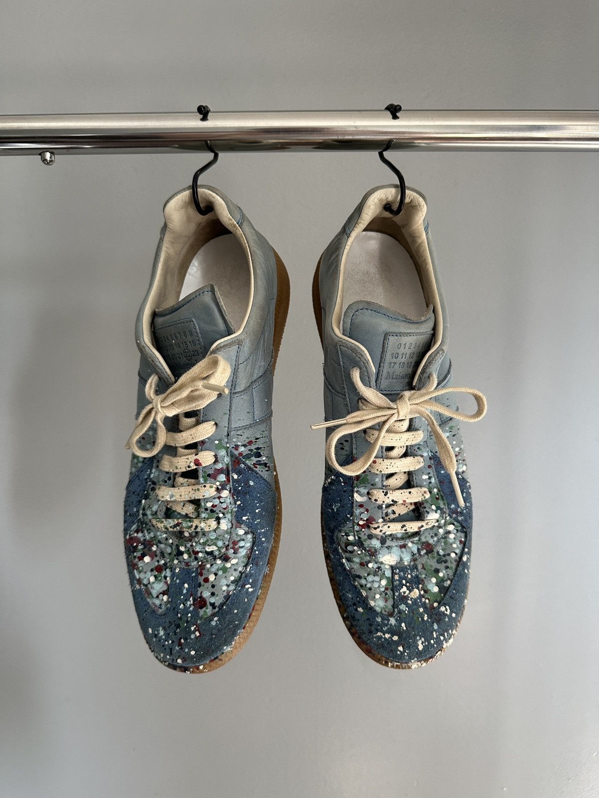 Maison Margiela Maison Margiela 44 / US 11 Blue Paint Splatter Replica GATs Size US 11 / EU 44 - 1 Thumbnail