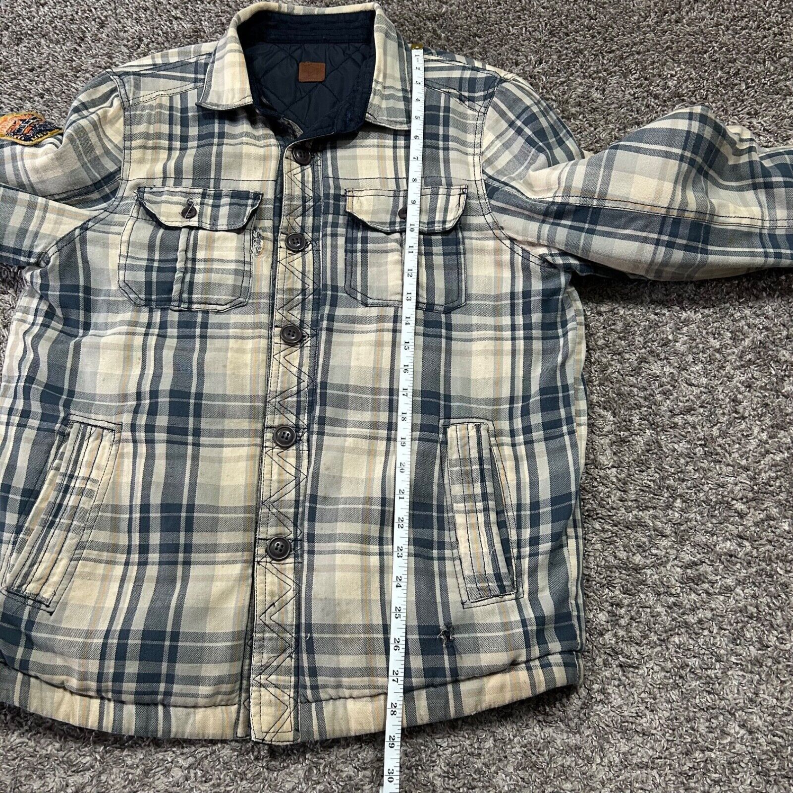Vintage Thrashed Flannel Jacket Quilt Lined Button Up Plaid y2k Size US L / EU 52-54 / 3 - 8 Thumbnail