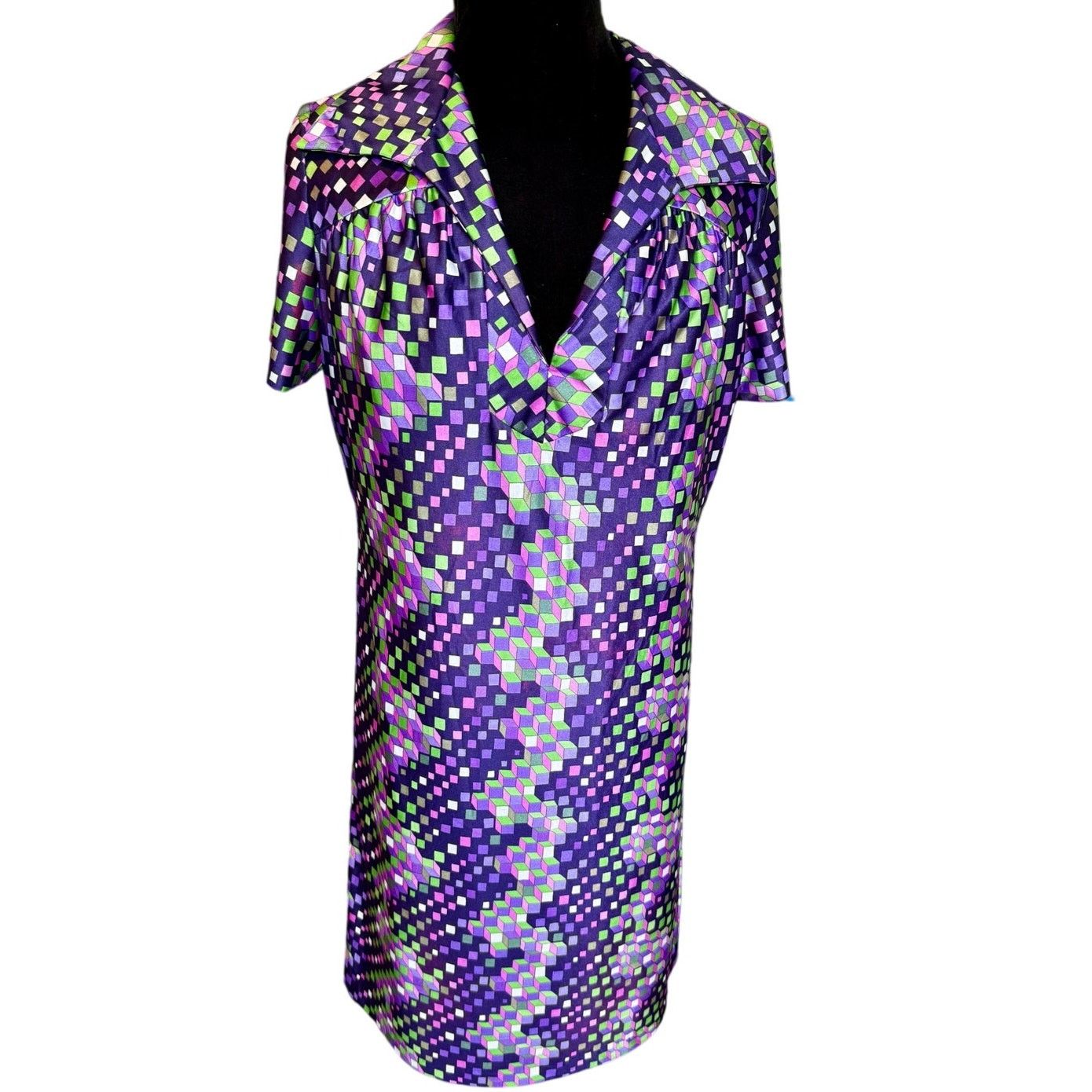 Vintage Vintage 70’s Bright Purple Square Groovy Dress Medium Large Size M / US 6-8 / IT 42-44 - 1 Thumbnail