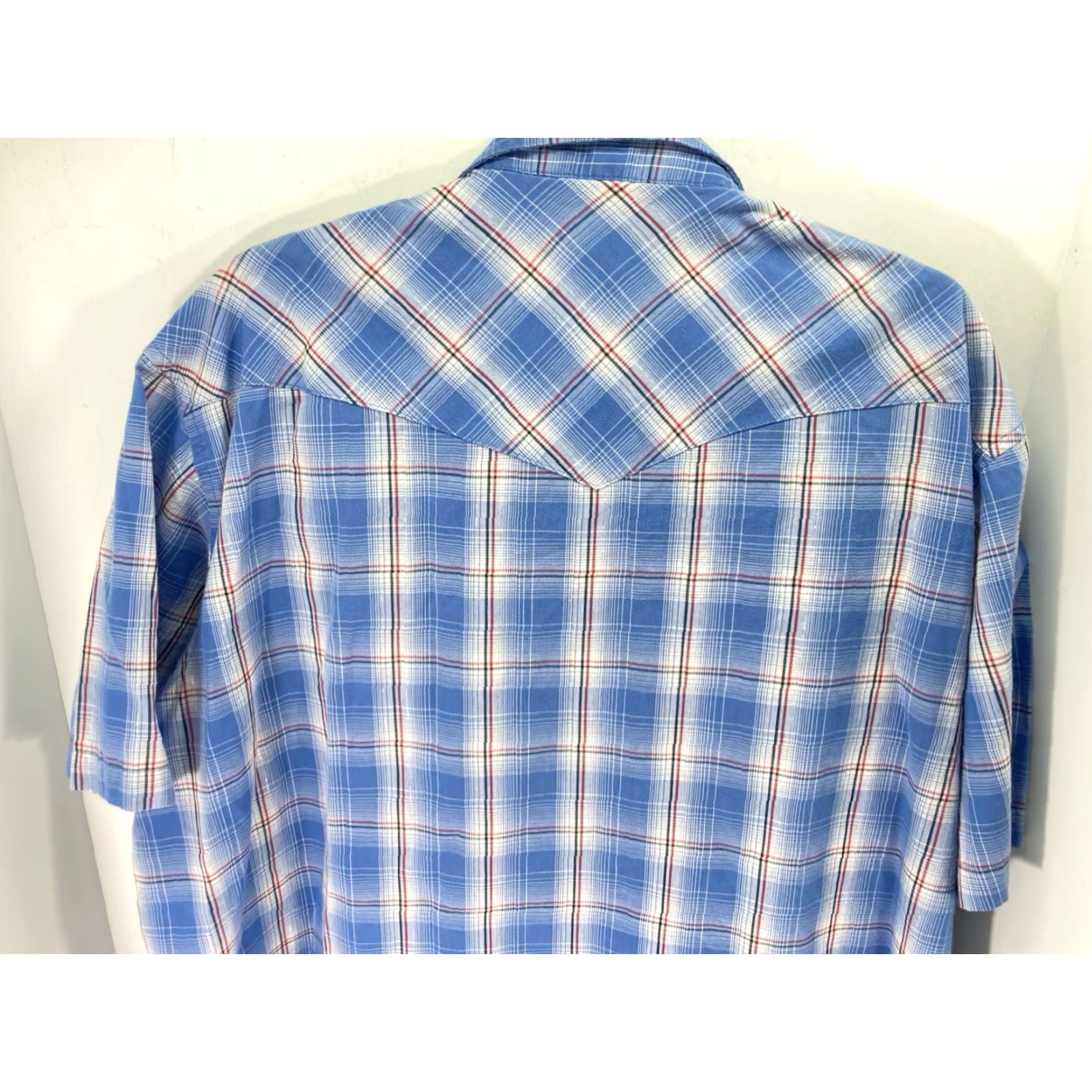 Wrangler VINTAGE Wrangler Pearl Snap Western Shirt Men 2XL Blue Short Sleeve Plaid Metallic Thread Pearl Snap Shirt Mens Western 2XL Blue Sleeve Short Size US XXL / EU 58 / 5 - 7 Thumbnail