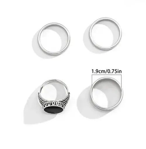 Jewelry × Vintage 4 pcs/Set Gothic Emo Fashion Ring Size ONE SIZE - 3 Thumbnail