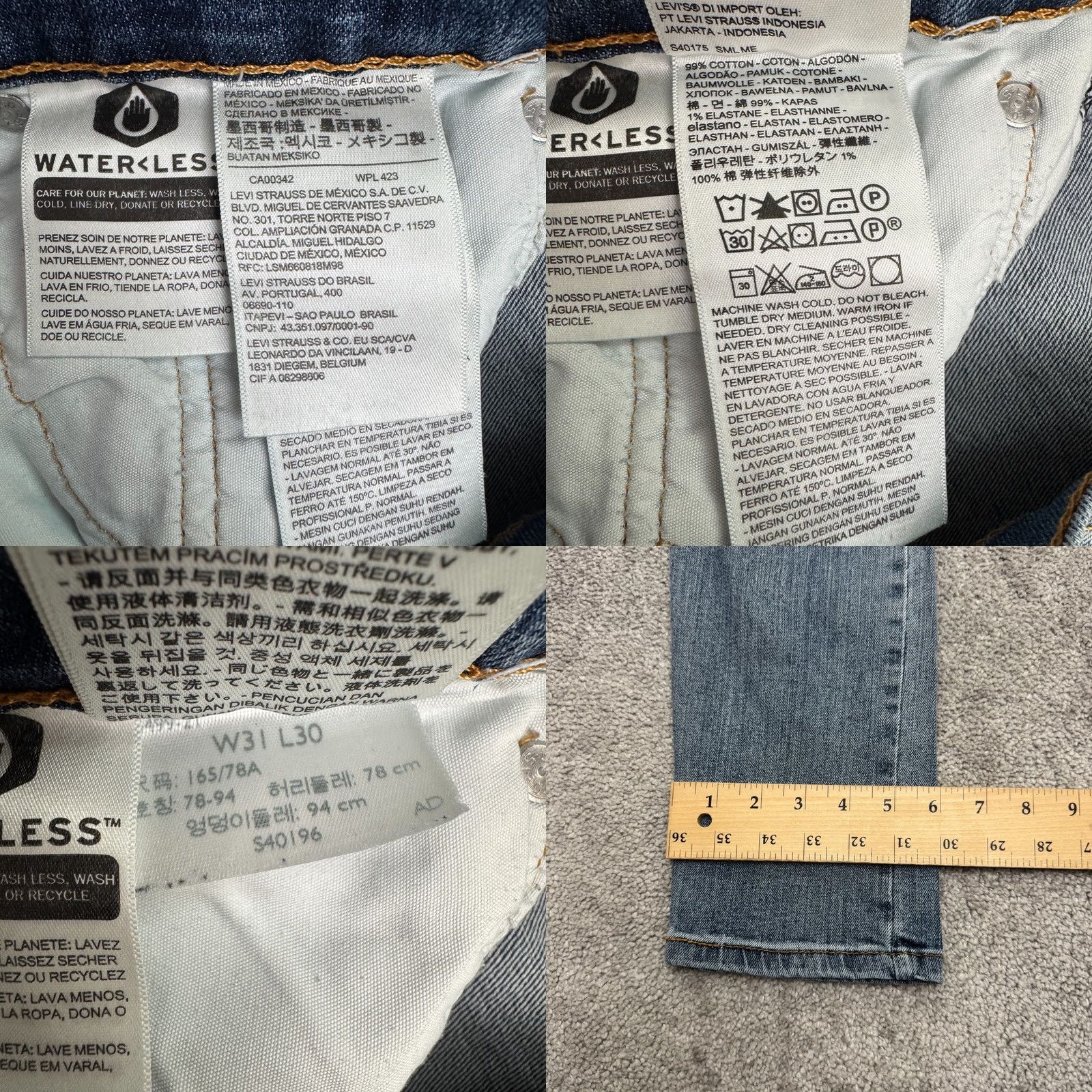 Levi's Levi's 512 Slim Fit Taper Leg Flex Denim Jeans Mens 31x30 Blue Light Wash Cotton Size US 31 - 8 Thumbnail