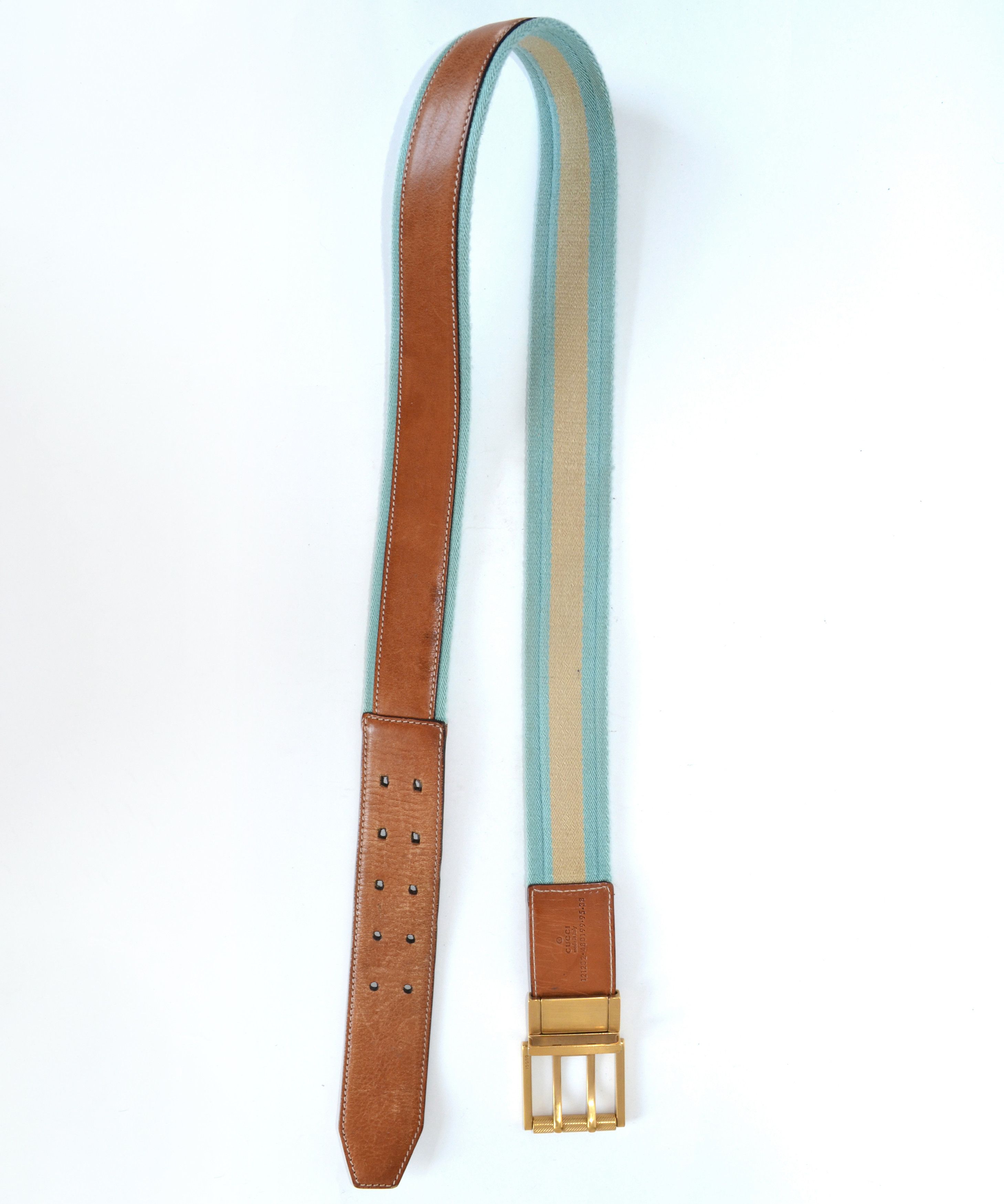 Gucci 🔴 GUCCI Belt Reversible Leather Sherry Stripped Brown Size ONE SIZE - 1 Thumbnail