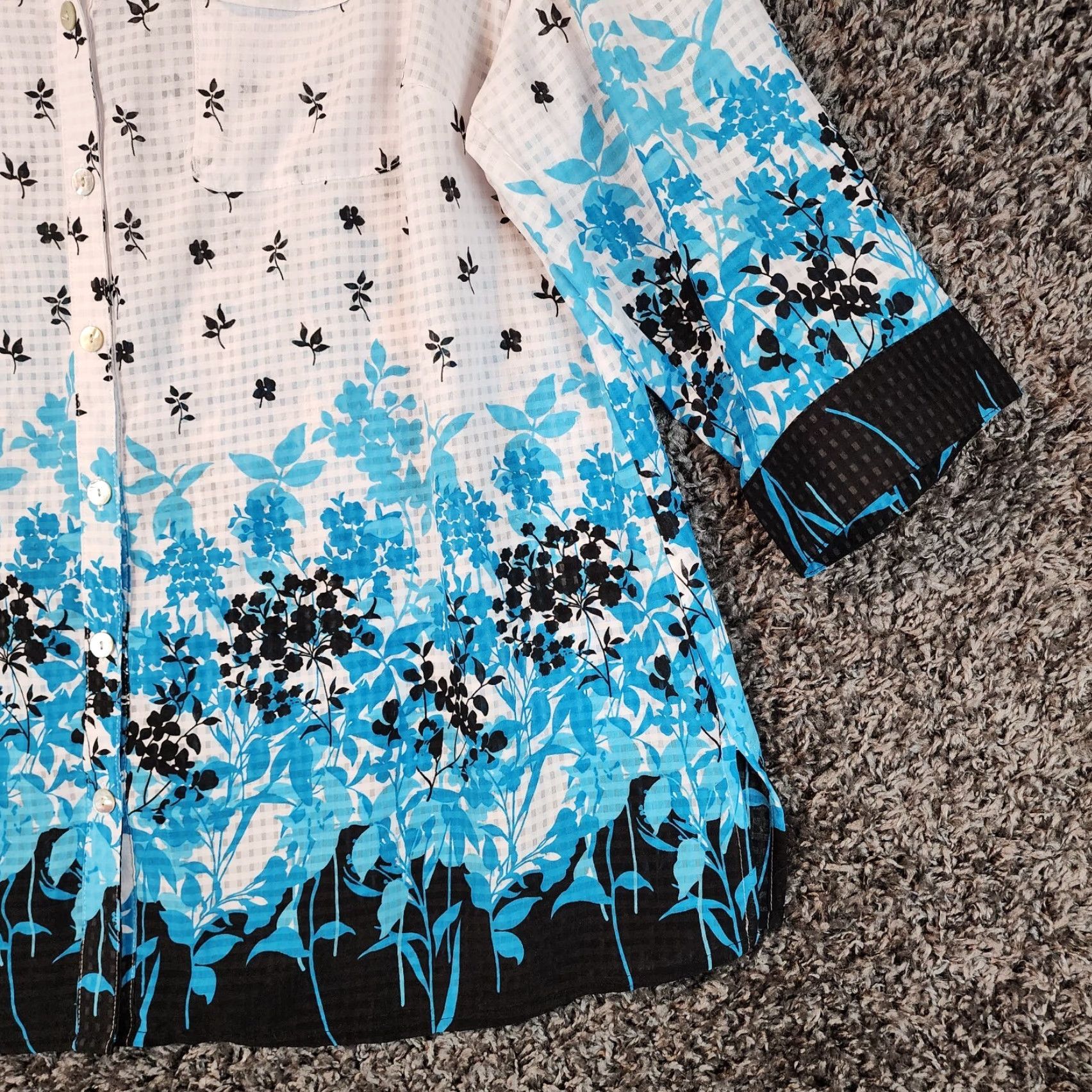 Vintage VINTAGE Notations Floral Blouse Plus Size 2X White Blue 3/4 Sleeve Womens Size XXL / US 16-18 / IT 52-54 - 2 Thumbnail