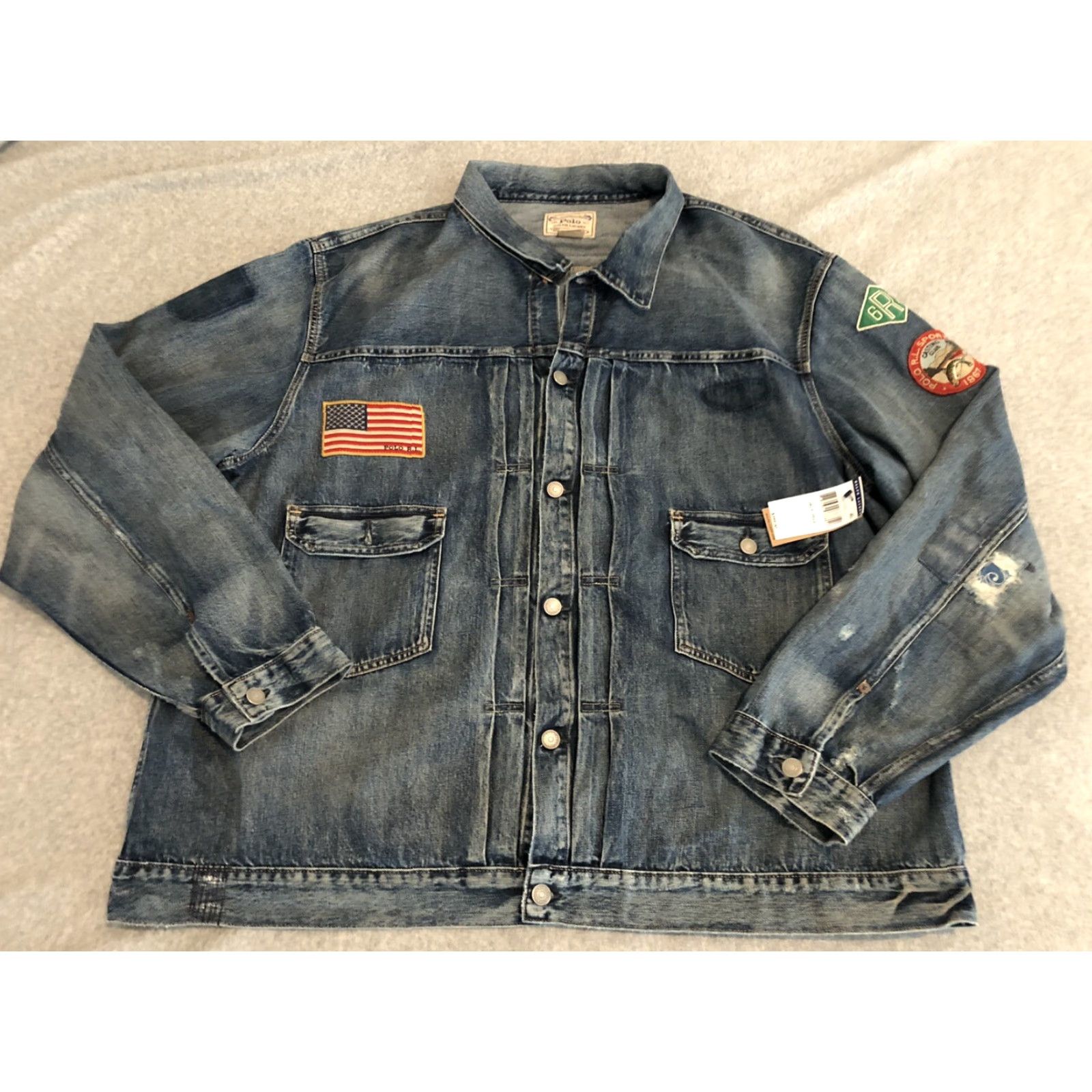 Polo Ralph Lauren VINTAGE Polo Ralph Lauren Sportsman Trucker Denim Jean Jacket USA Flag 3XLT NWT Size US XXL / EU 58 / 5 - 2 Thumbnail