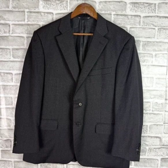 Canali CANALI 1934 Blazer Jacket Mens 44R Solid Charcoal Black Wool 2 Button Single-Breasted Notch Lapel Size 44R - 2 Thumbnail