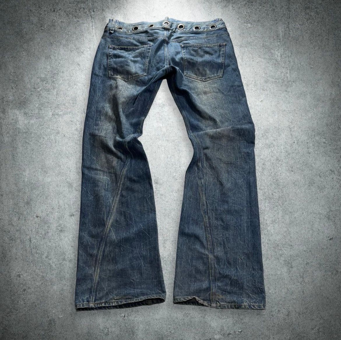 Vintage Japanese Double Waist Flared Mudwash Destroyed Jeans