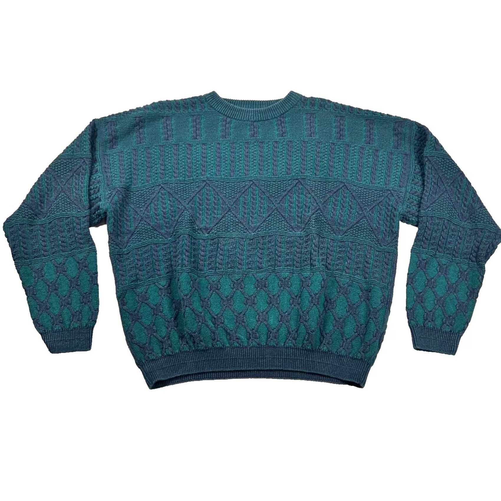 Cutter & Buck VINTAGE Cutter Buck Sweater Mens XL Cable-Knit Geometric 90s Crewneck Blue Cotton Geometric Mens XL Sweater Size US XL / EU 56 / 4 - 2 Thumbnail
