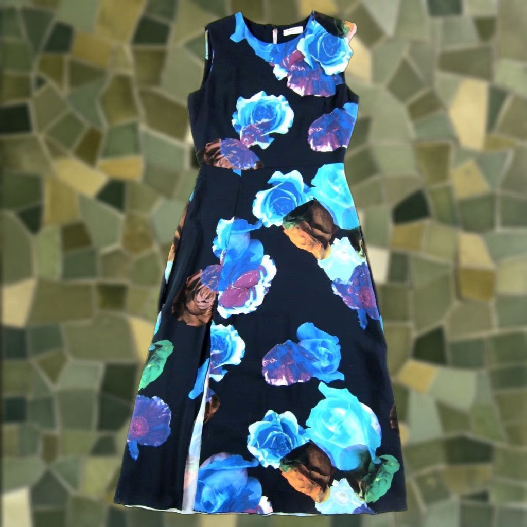 BABATON Black Blue Pink Floral Patch Sleeveless Long Maxi Sheath Tank Dress 2