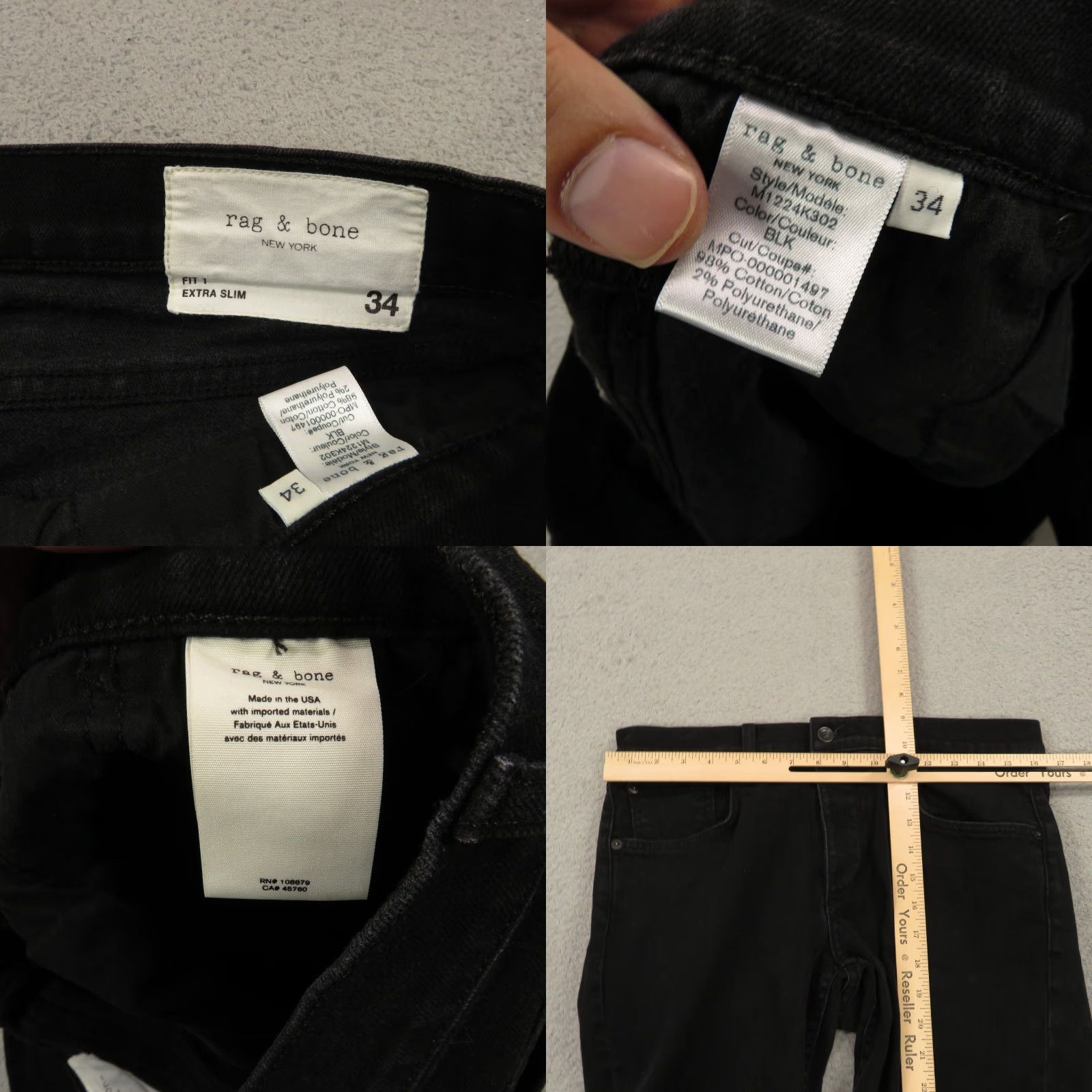 Rag & Bone Rag & bone Jeans Mens 34x34 Slim Black Made in USA Denim Stretch Straight 5-Pocket USA 90s? no decades not provided. Size US 34 / EU 50 - 8 Thumbnail