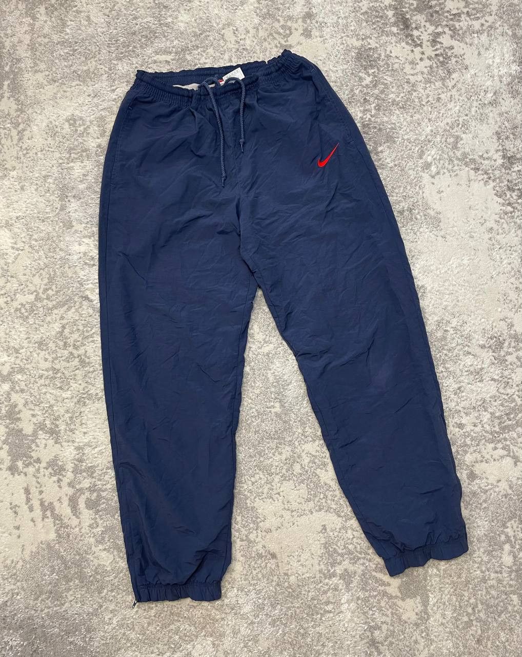 Nike Vintage 90s Nike Nylon Track Pants Navy Blue, Red Swoosh Size US 31 - 2 Thumbnail