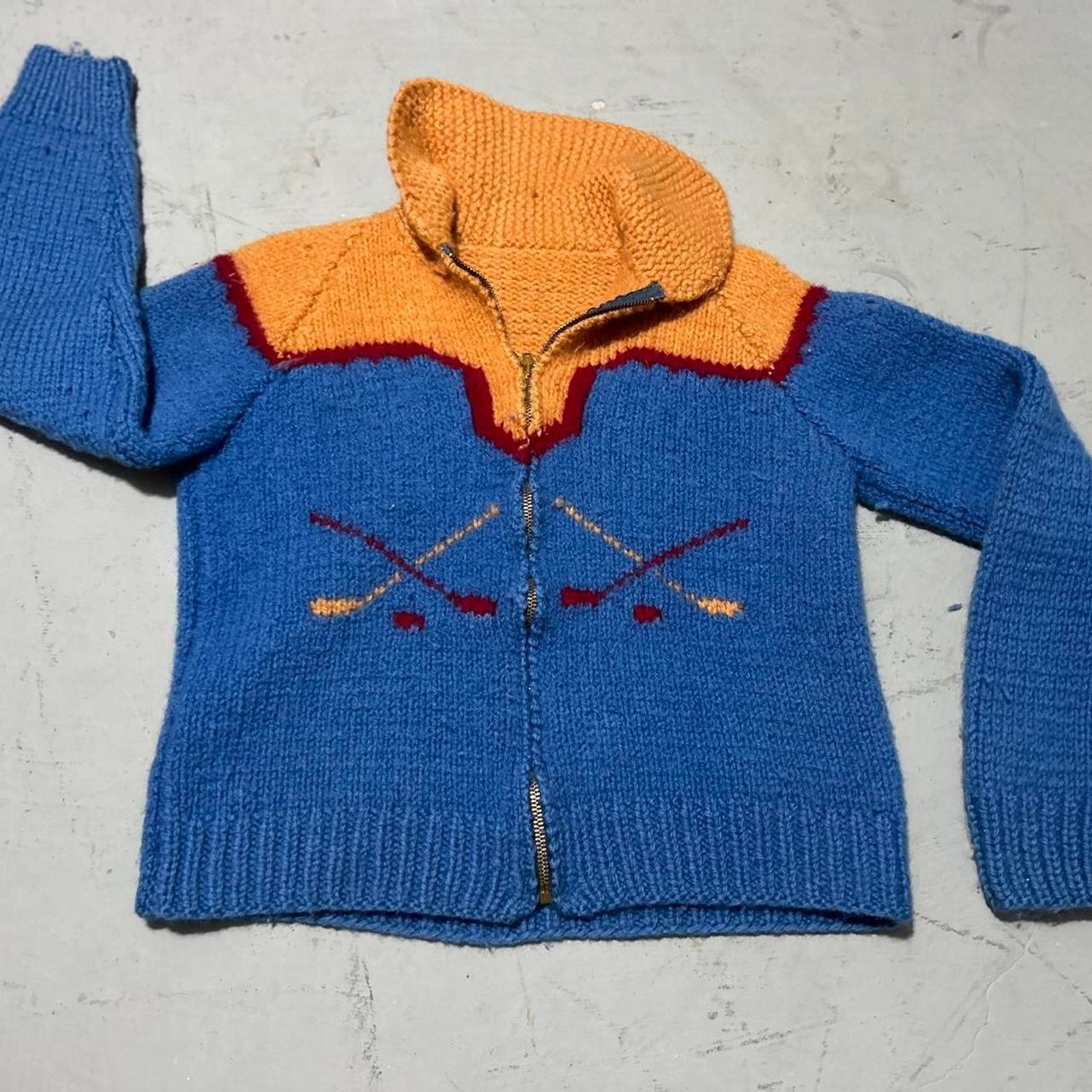 Other Rare 70s Vintage Zip Up Blue and Orange Knit Hockey Sweater Size US M / EU 48-50 / 2 - 4 Thumbnail