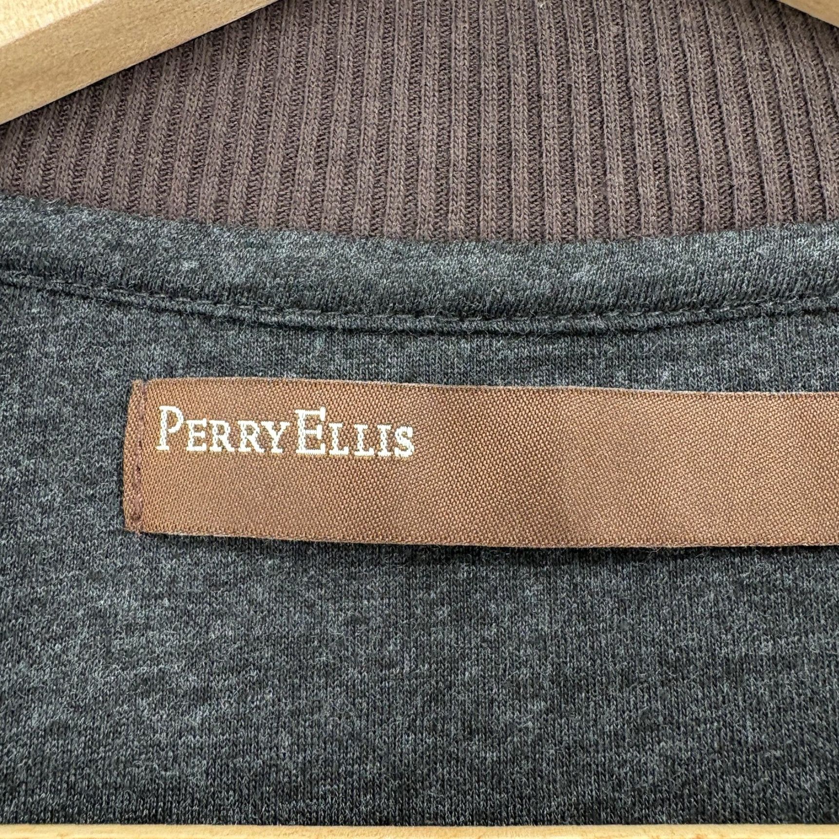 Perry Ellis Perry Ellis Sweater Mens 2XL Brown Cotton Polyester Knit Collared 1/4 Zip Pocket Pullover Long Sleeve Wool? Size US XXL / EU 58 / 5 - 4 Thumbnail