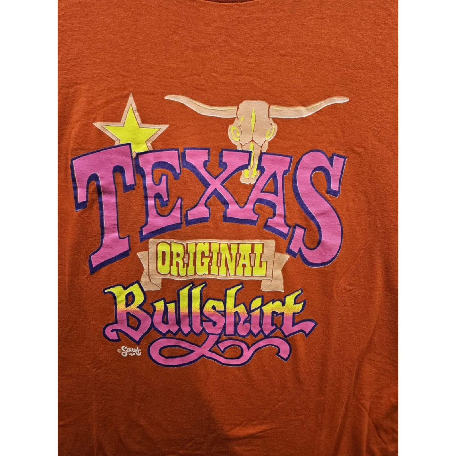 Delta VTG 90s Delta Texas Bullshirt Graphic T-Shirt USA Made Size XL Short Sleeve Orange Cotton Unisex Size US XL / EU 56 / 4 - 3 Thumbnail