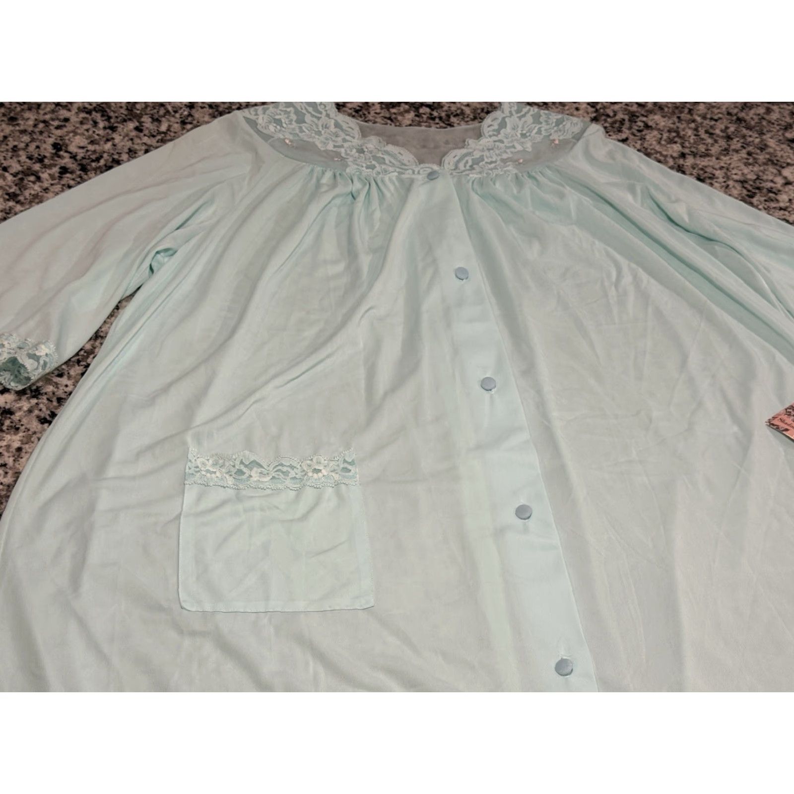 Vintage VINTAGE ShadowLine Nightgown Women Small Sea Foam Blue Satin Floral Short Sleeve Sleepwear Size S / US 4 / IT 40 - 4 Thumbnail