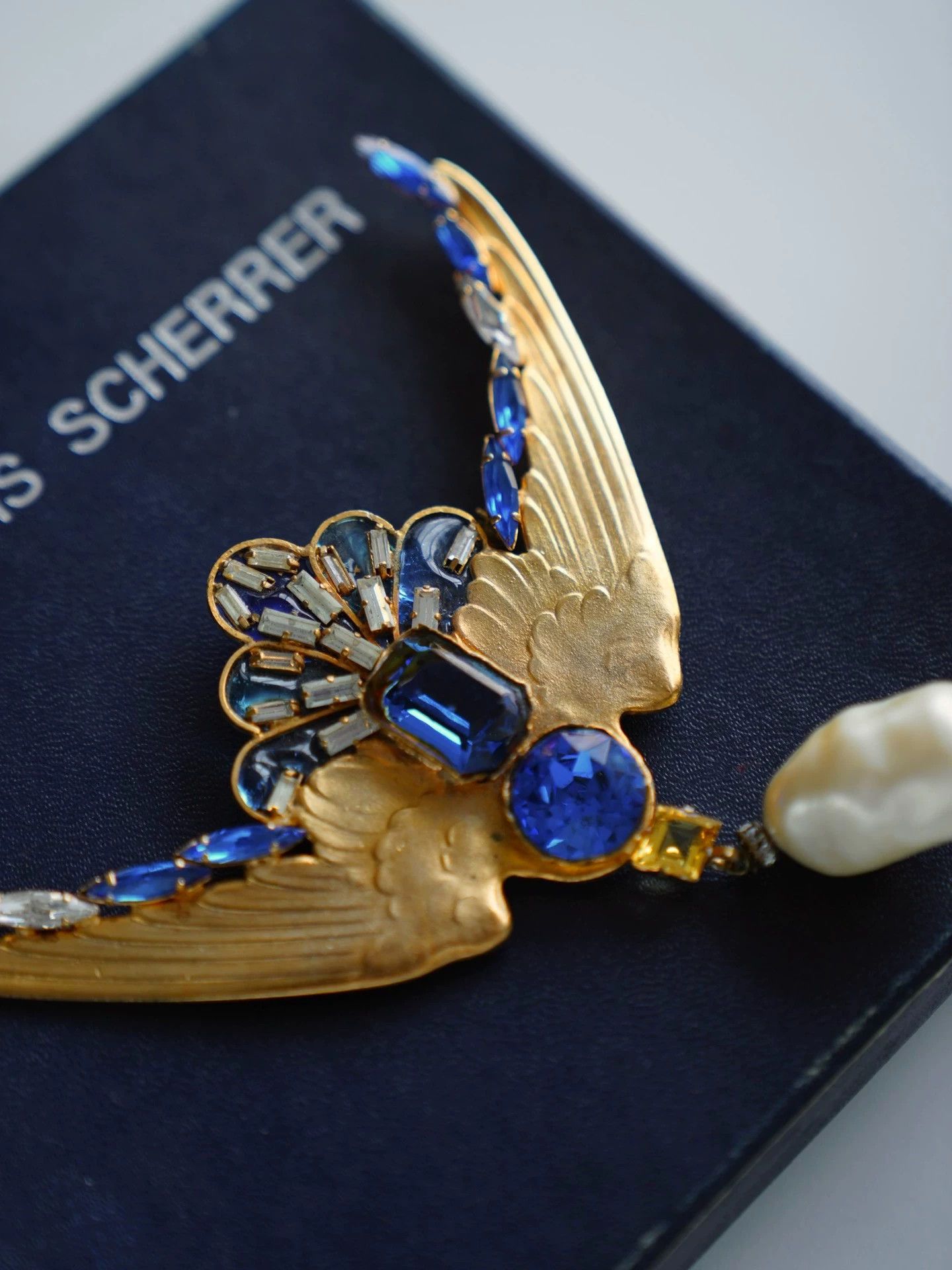 Jean-Louis Scherrer Vintage Scherrer Gold Blue Bird Glass Brooch 60s Rare Size ONE SIZE - 2 Thumbnail