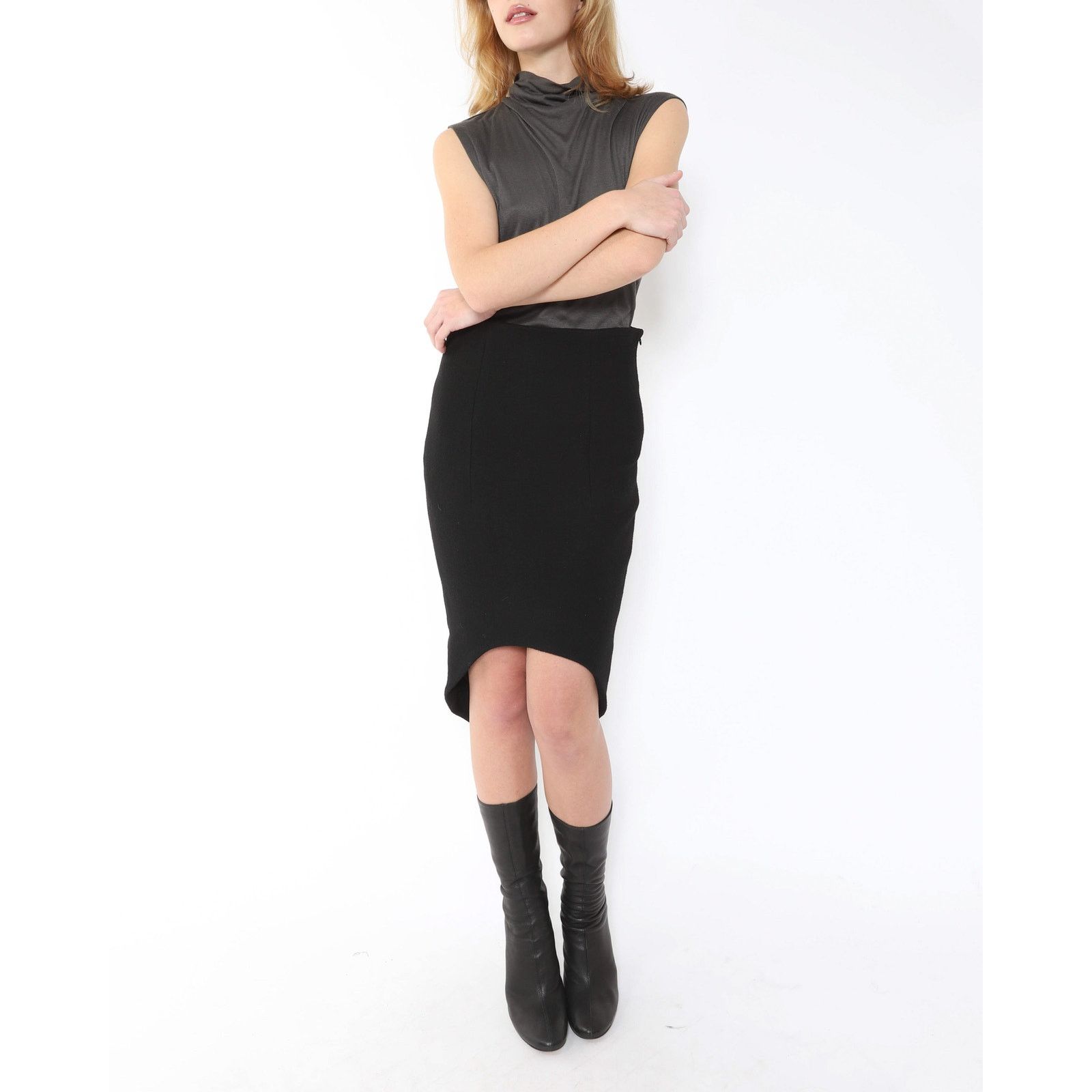 Haider Ackermann FW14 Asymmetrical Pencil Skirt in Black Wool Size 28" / US 6 / IT 42 - 6 Thumbnail