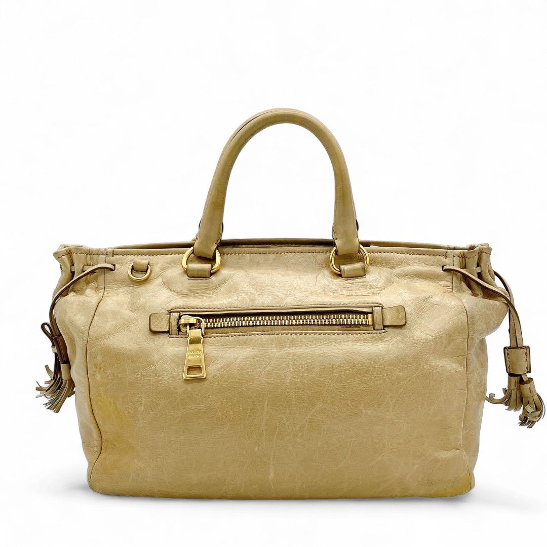 Prada Prada - Beige Leather Shoulder Bag 2Way Handbag Size ONE SIZE - 2 Thumbnail