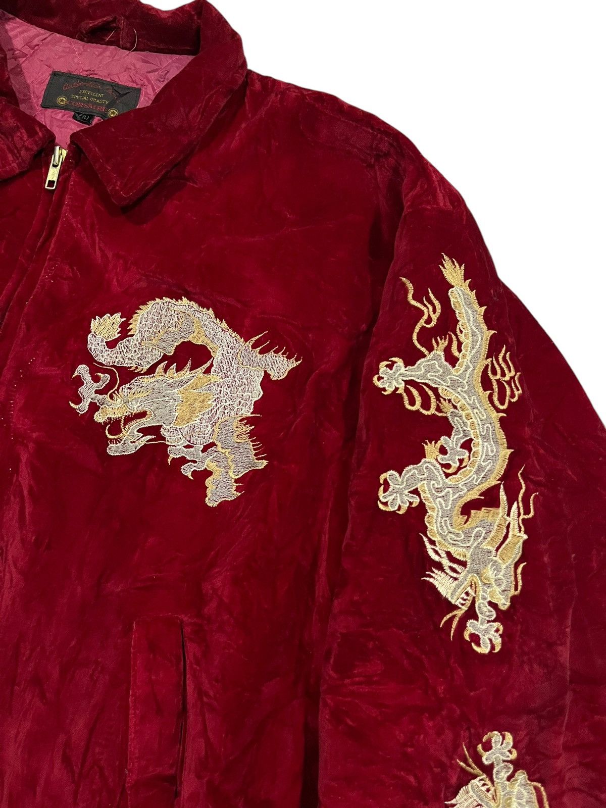 Japanese Brand 🇯🇵 VINTAGE DRAGON TOUR SUKAJAN JAPAN RED VELVET BOMBER JACKET Size US L / EU 52-54 / 3 - 7 Thumbnail