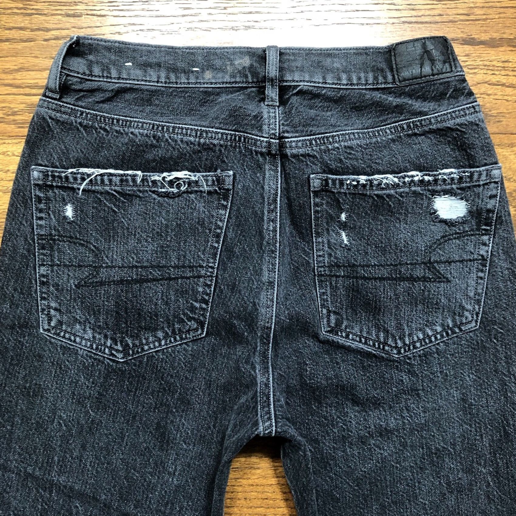 American Eagle Outfitters VINTAGE American Eagle Jeans Womens 2 Black 90s Flare Distressed Stretch Denim 28.5 Inseam Womens Size 26" / US 2 / IT 38 - 4 Thumbnail
