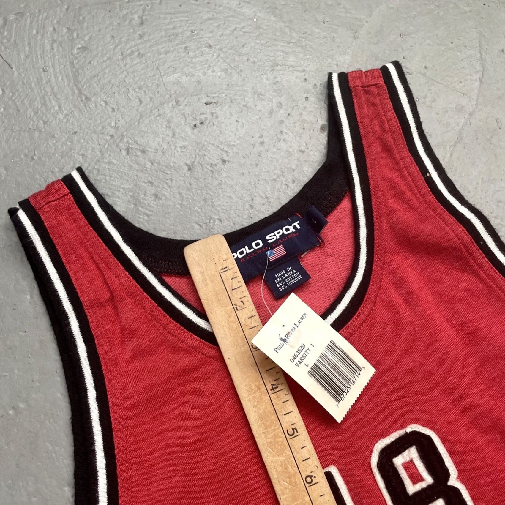Vintage VINTAGE Polo Sport Shirt Unisex Adults L Red 1990s Spell Out Basketball Tank Top Jersey NWT Size US L / EU 52-54 / 3 - 4 Thumbnail