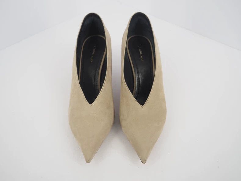 Celine CelineGray suede V-mouth pointed high heels 2503-Nextarrow Size US 5.5 / IT 35.5 - 3 Thumbnail