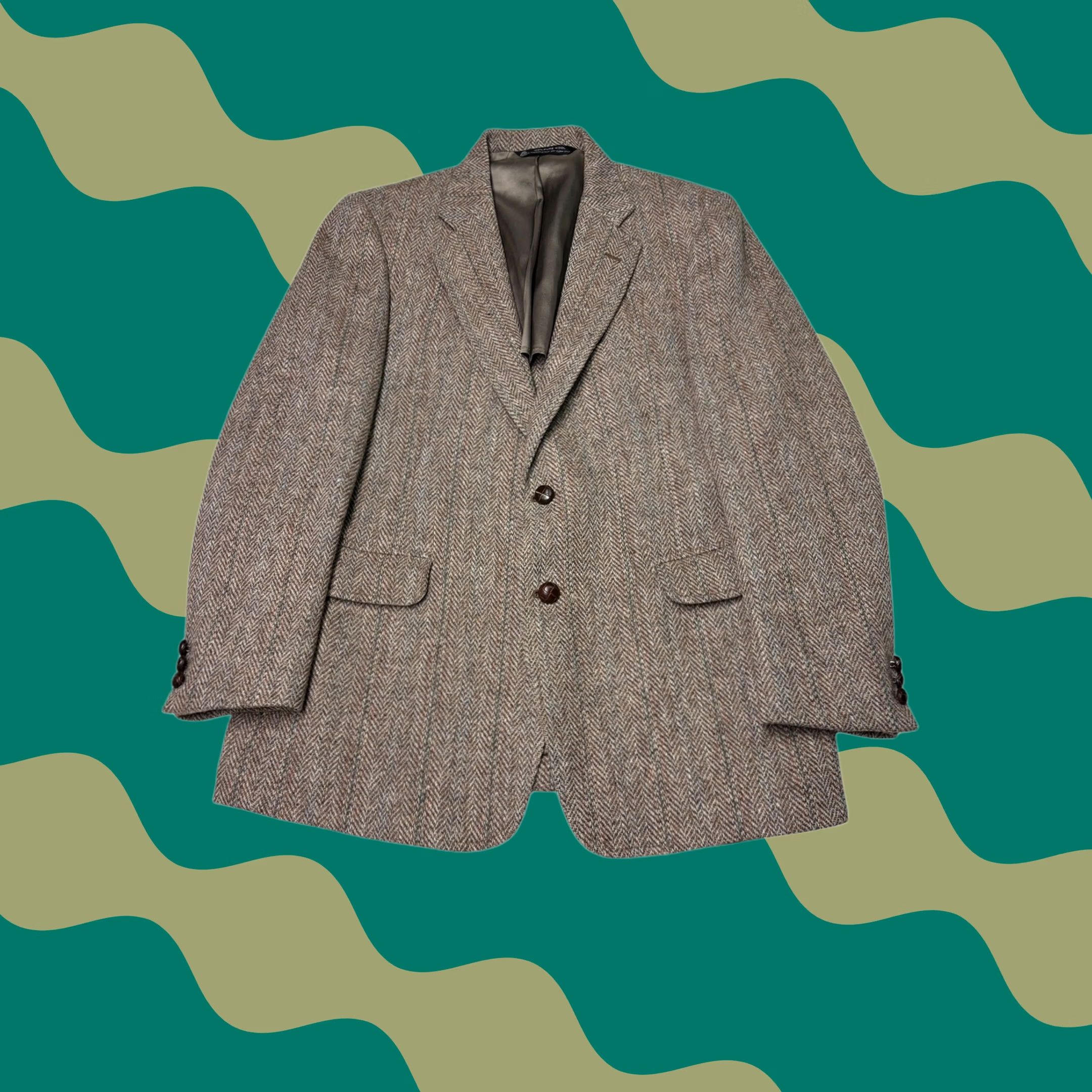 Jos. A. Bank VINTAGE Jos. A. Bank Harris Tweed Brown Herringbone Wool Blazer Sport Coat 42L Mens Size 42R - 1 Thumbnail
