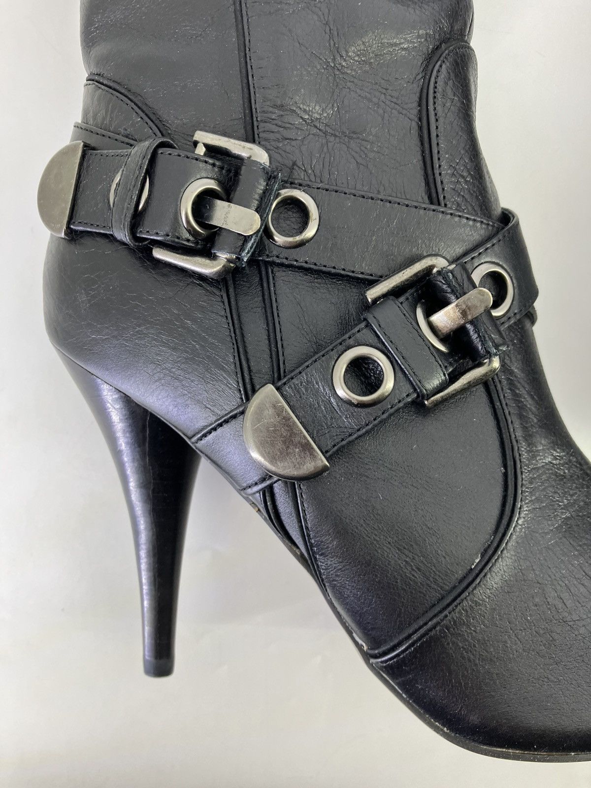 Vintage Black genuine leather 3buckles knee high boots El Dantes Y2K Size US 10 / IT 40 - 6 Thumbnail