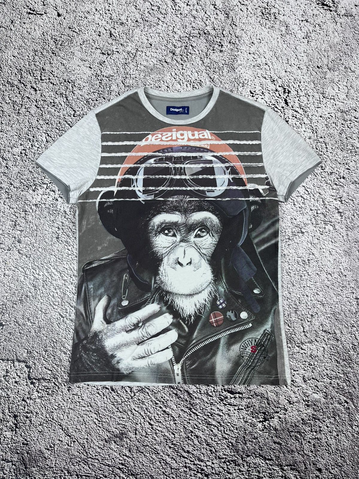 Vintage Desigual printed humor aviator t shirt size L