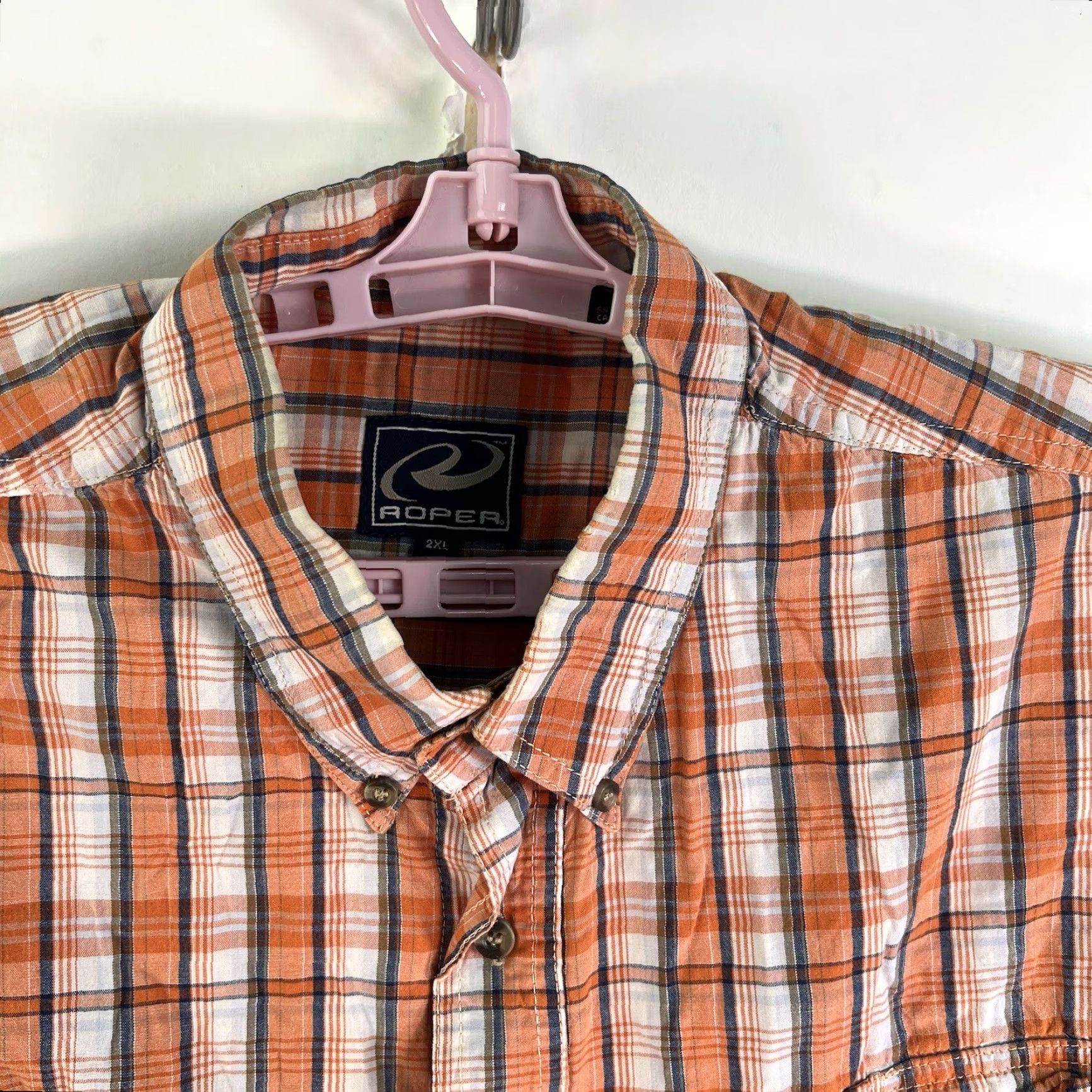 Roper VINTAGE Roper Western Plaid Button-Down Shirt Mens 2XL Long Sleeve Orange Casual Western Theme Size US XXL / EU 58 / 5 - 3 Thumbnail