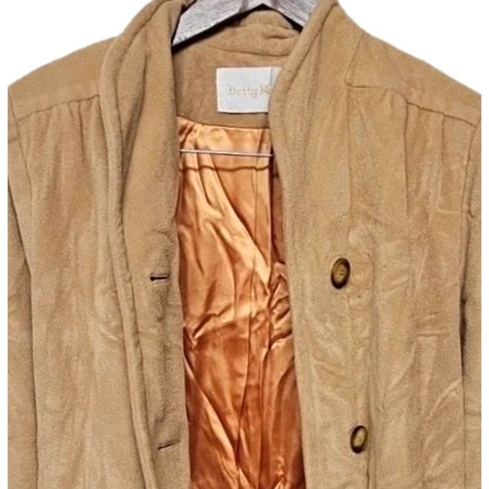 Vintage VINTAGE Betty Rose Coat Women Longline Faux Suede Trench Belted Beige Tan Lining Copper Satin 90s Y2K Womens Size M / US 6-8 / IT 42-44 - 3 Thumbnail