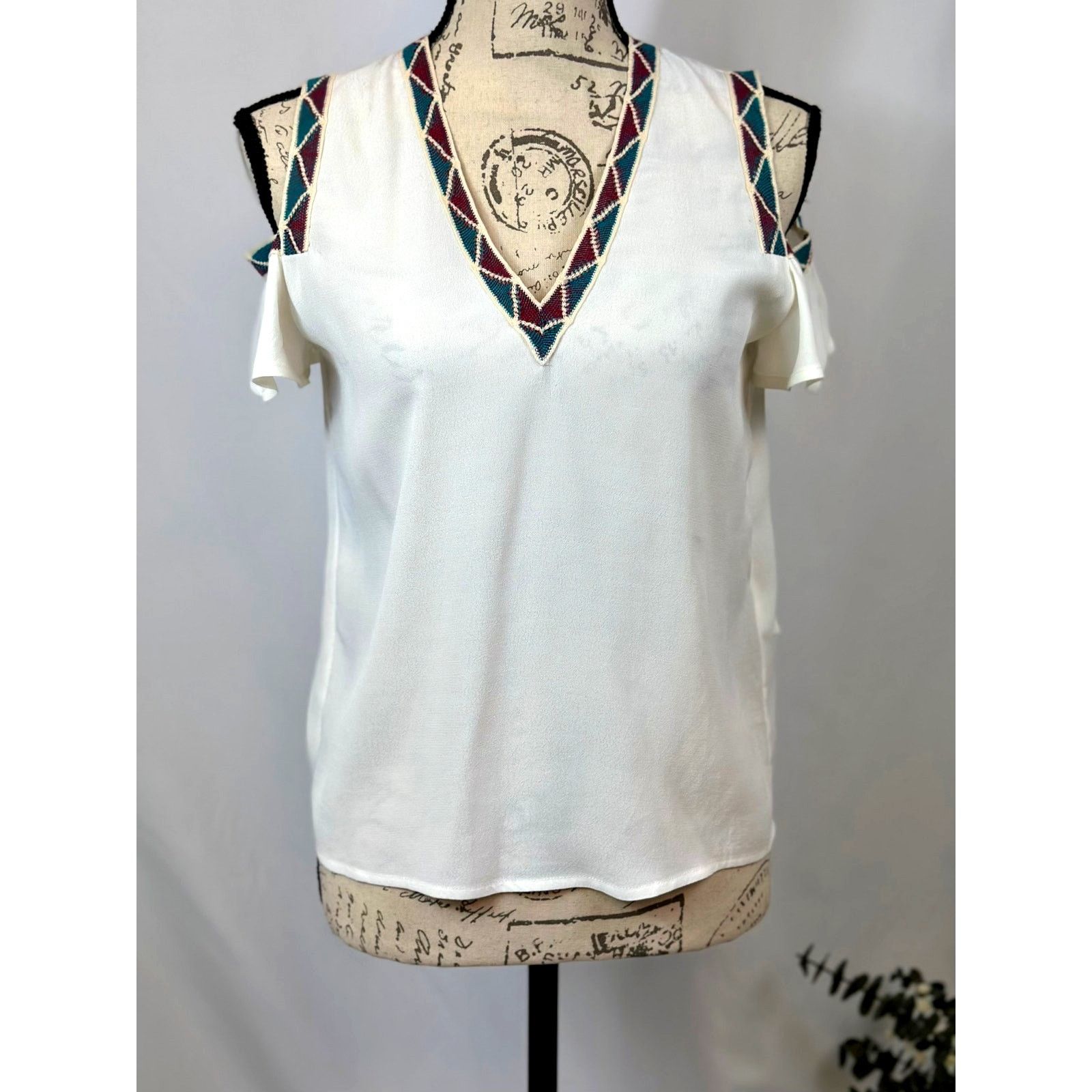 Maje Maje Lisea Cold Shoulder Crepe Top Black White S Size S / US 4 / IT 40 - 4 Thumbnail