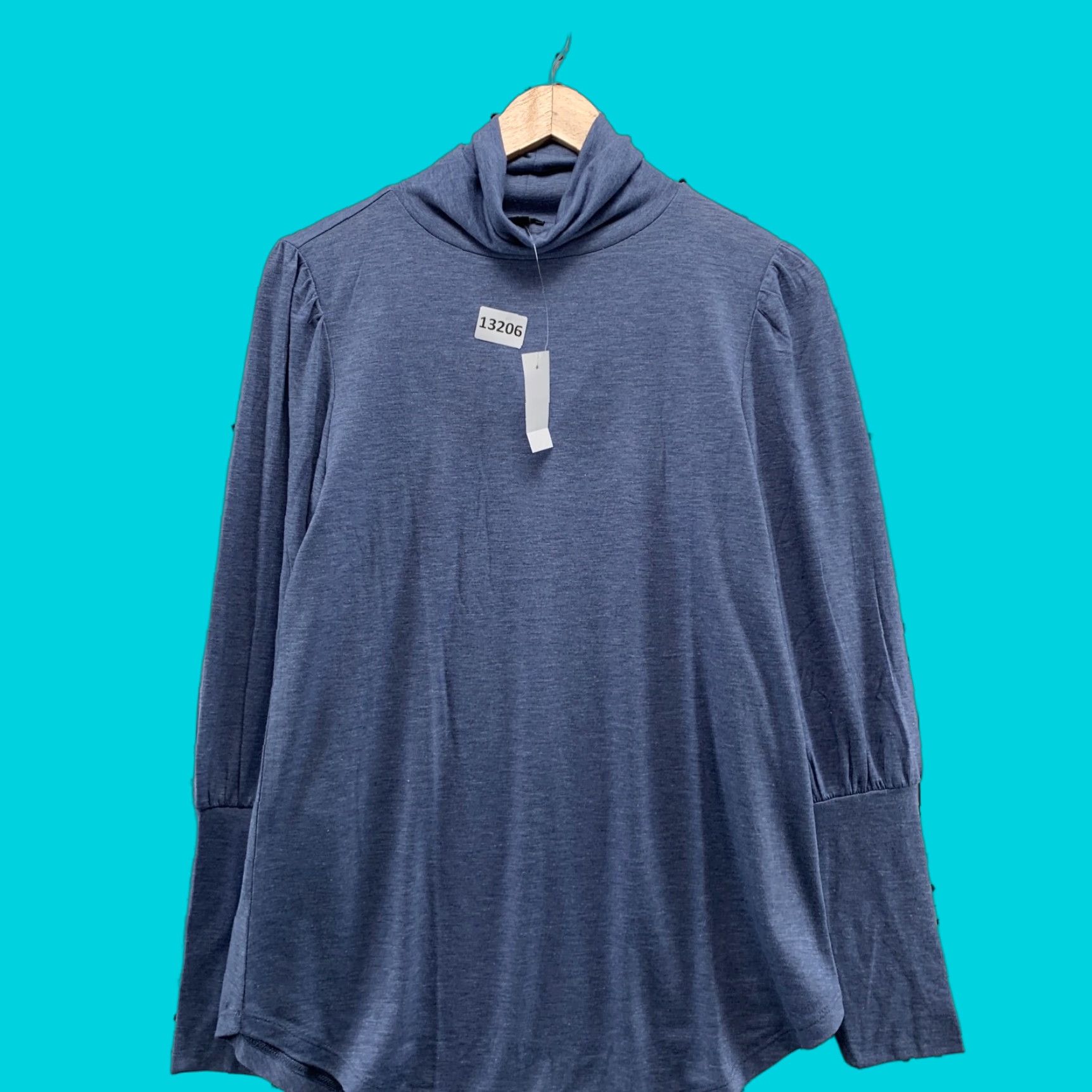 Ann Taylor VINTAGE Ann Taylor Blouse Shirt Womens Medium Blue Turtle Neck Long Sleeve NWT Balloon Sleeve 90s Size M / US 6-8 / IT 42-44 - 1 Thumbnail