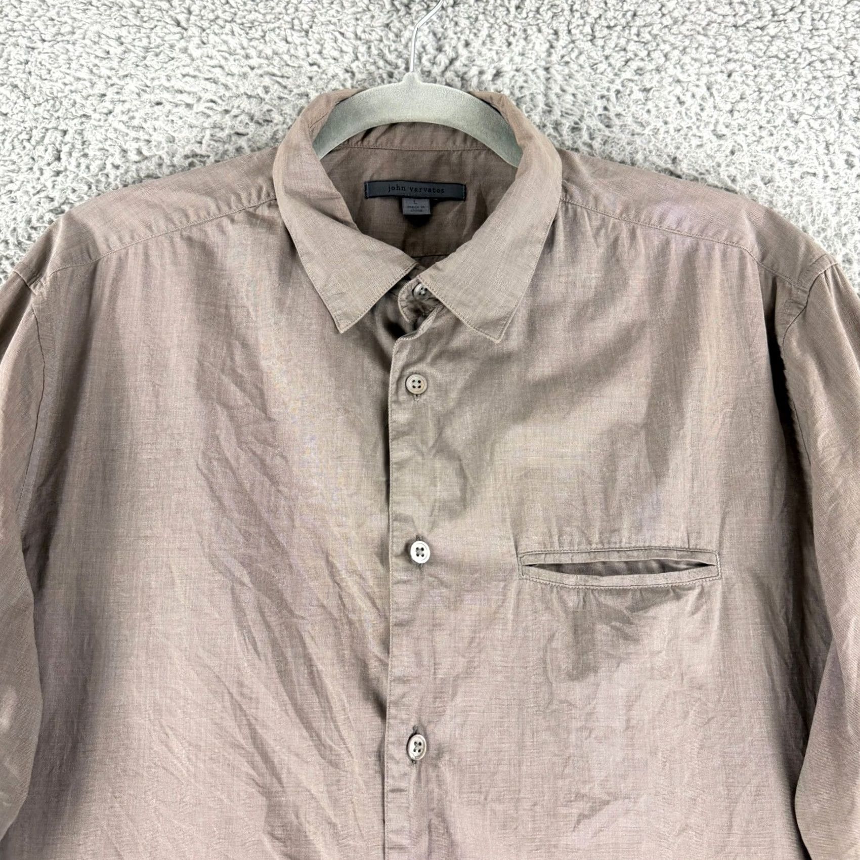 John Varvatos VINTAGE John Varvatos Button-Down Shirt Mens L Brown Cotton Long Sleeve Roll Tab Pocket Size US L / EU 52-54 / 3 - 2 Thumbnail