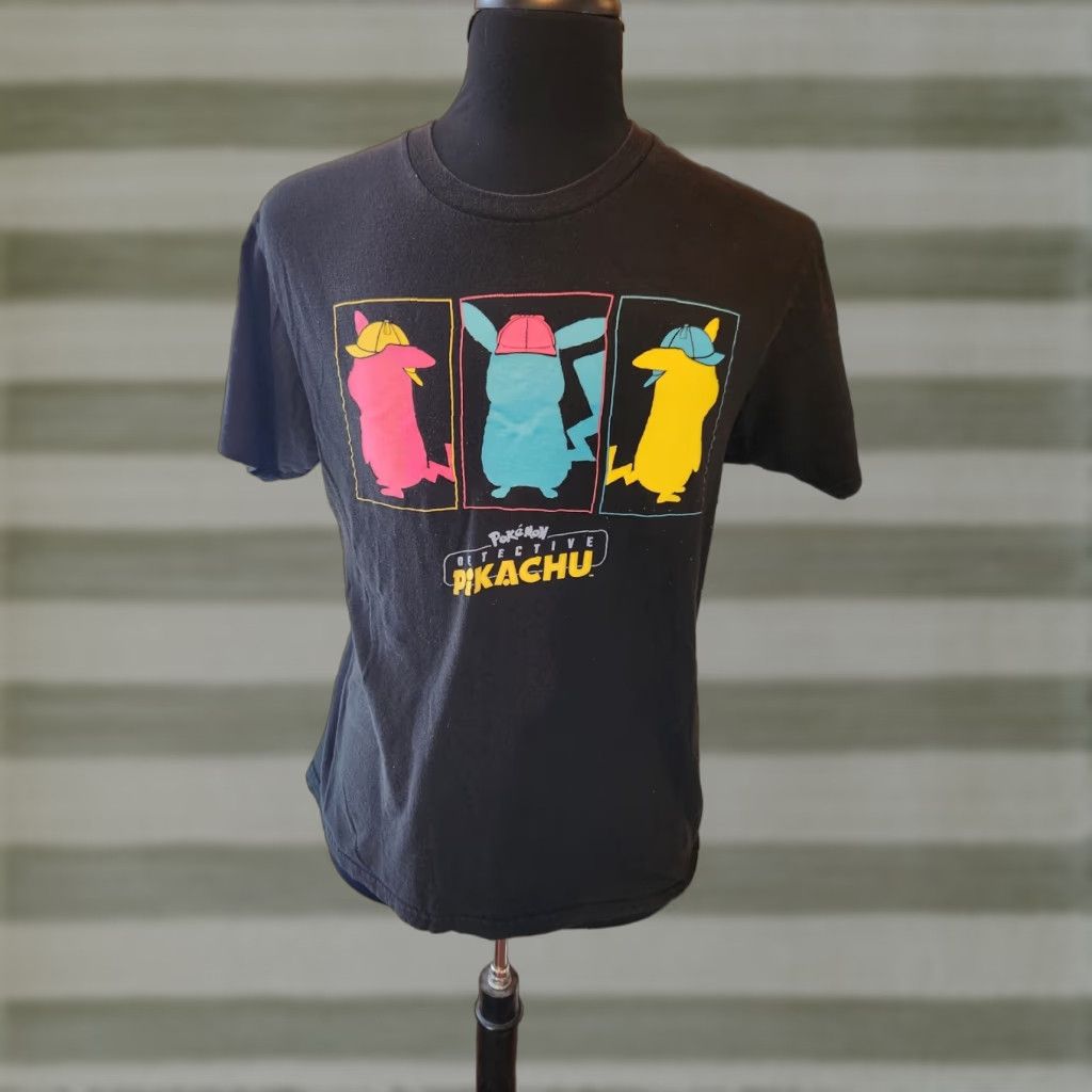Vintage Pokémon Detective Pikachu Neon Logo T-Shirt Men Medium Black Cotton Crew Neck Short Sleeve Logo Print Pokemon Size US M / EU 48-50 / 2 - 1 Thumbnail