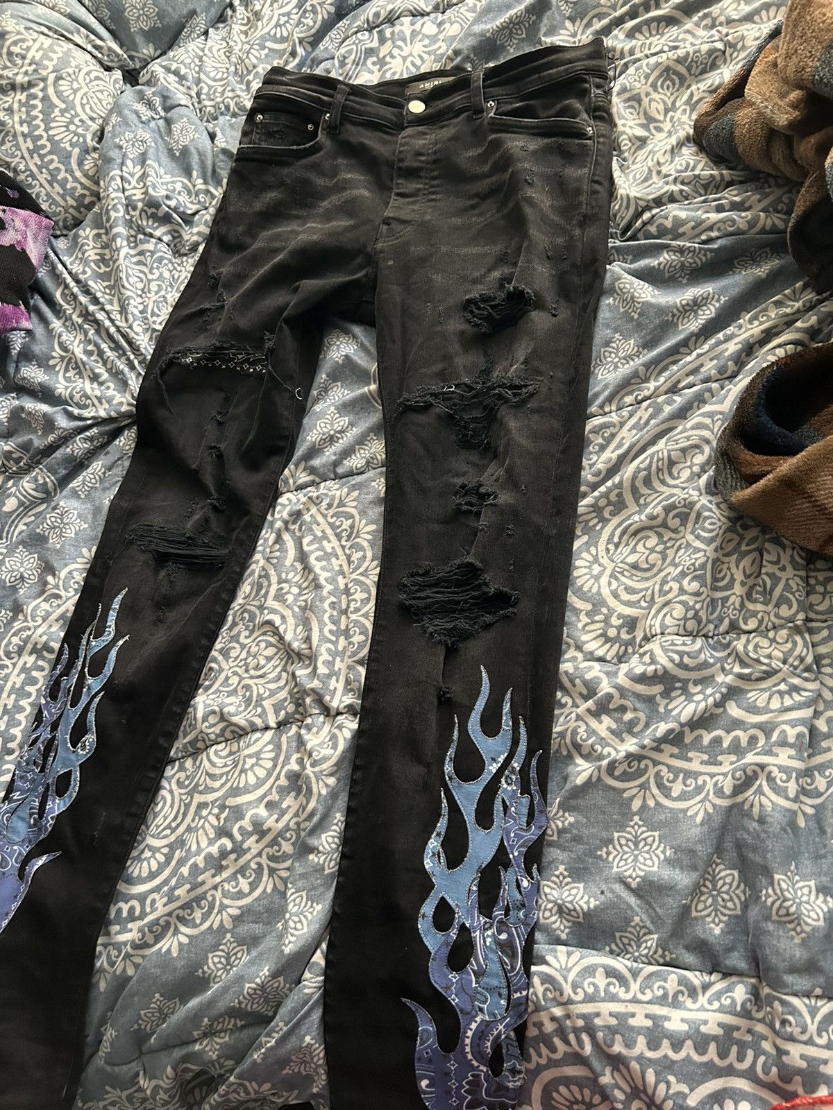 Amiri Amiri Bandana Flame Jeans Black/Blue Size US 33 - 1 Thumbnail