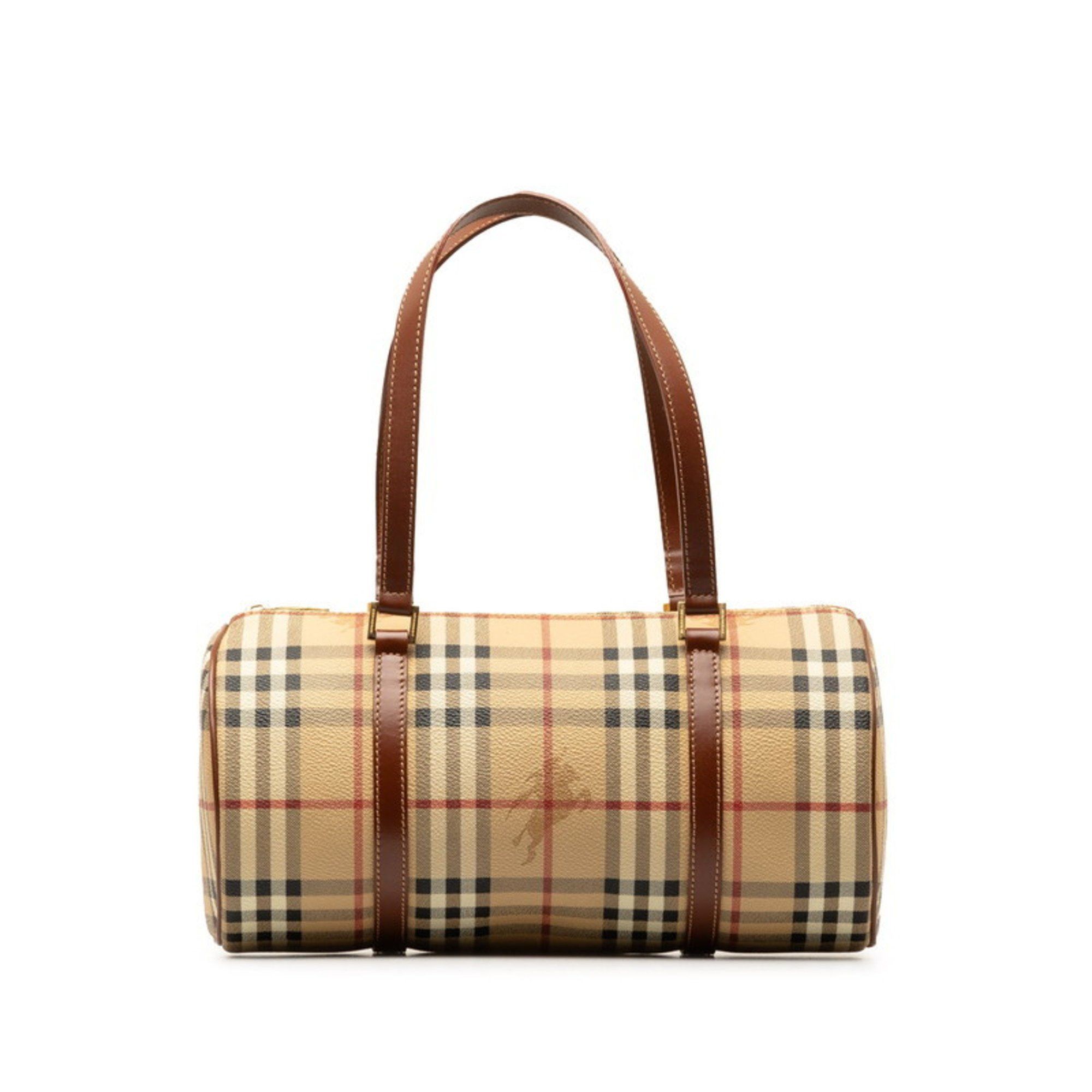 image of Burberry Nova Check Shadow Horse Handbag Beige Brown Pvc Leather Women's Burberry