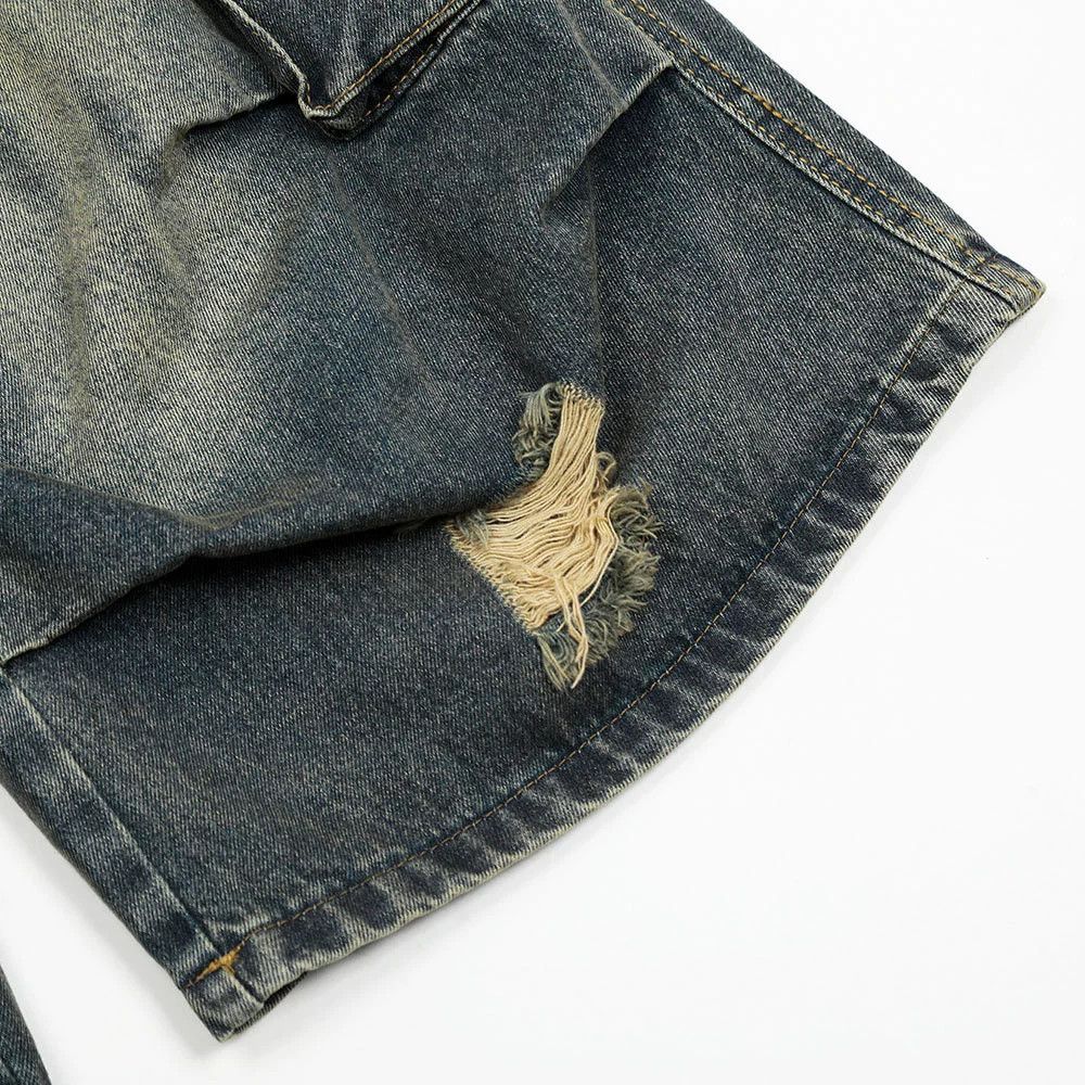 Vintage Punk distressed men's loose ripped workwear denim shorts Size US 32 / EU 48 - 5 Thumbnail