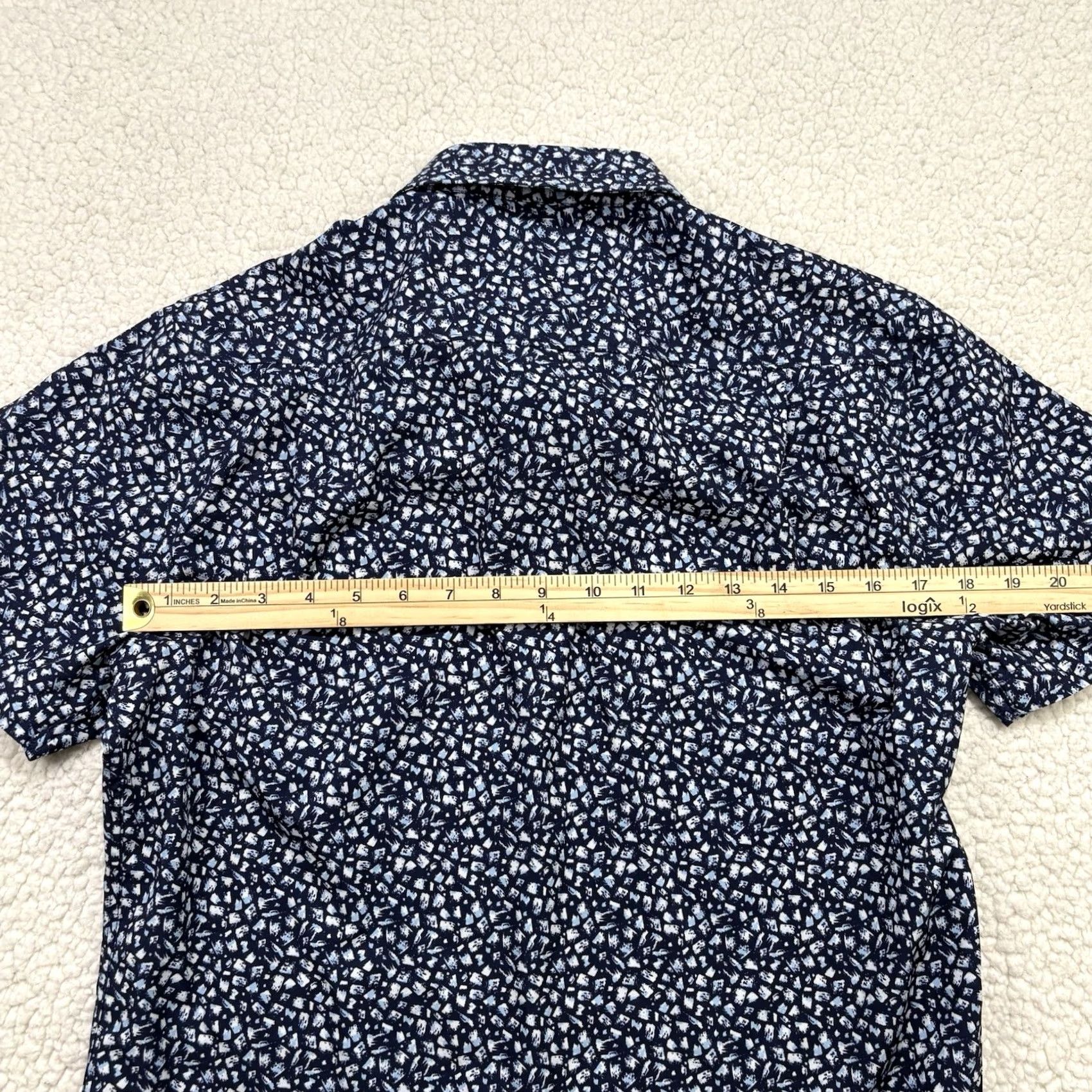 Vintage 7 Diamonds Shirt Mens S Short Sleeve Navy Brushstroke Abstract 4-Way Stretch Button-Up Collared Spread Size US S / EU 44-46 / 1 - 5 Thumbnail