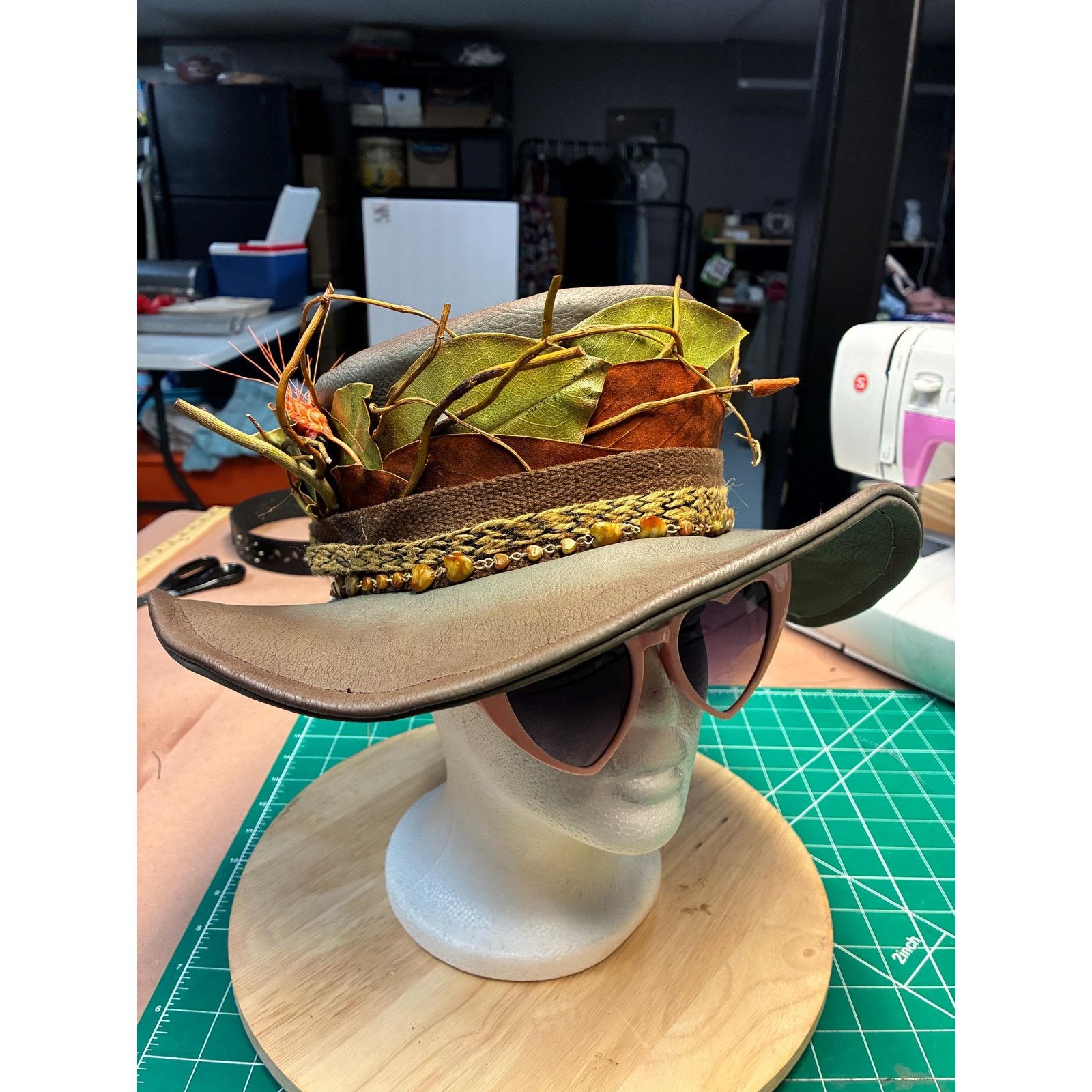 Other Handcrafted leather woodland wide brim hat – SaintArtPhilly Size ONE SIZE - 10 Thumbnail