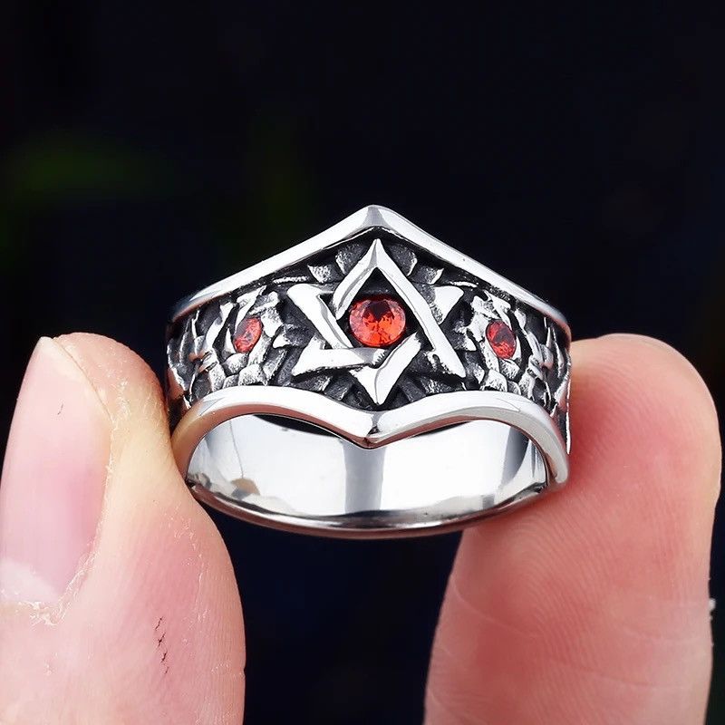 Jewelry × Vintage Stainless Steel Unique Star Ring With Red Stone Wear Anels Size ONE SIZE - 3 Thumbnail