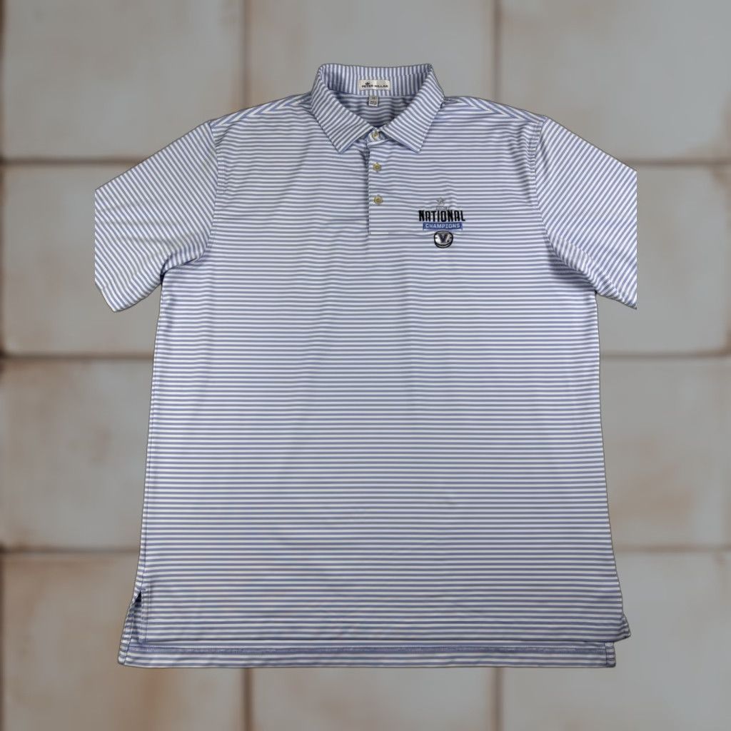 Peter Millar Polo Shirt XL Striped Blue Golf Men Polo Regular Classic Cotton Seaside Wash 2018 National Champion Villanova Wildcats
